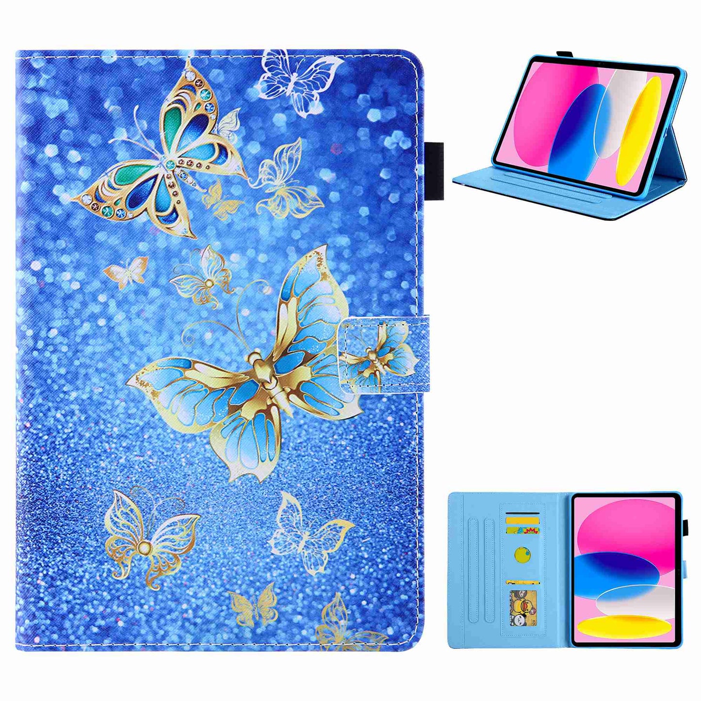 For iPad 10.9 (2022) / iPad 10th Gen Pattern Printing Stand Tablet Case Cross Texture PU Leather Card Holder Anti-drop Cover with Pen Loop Holder