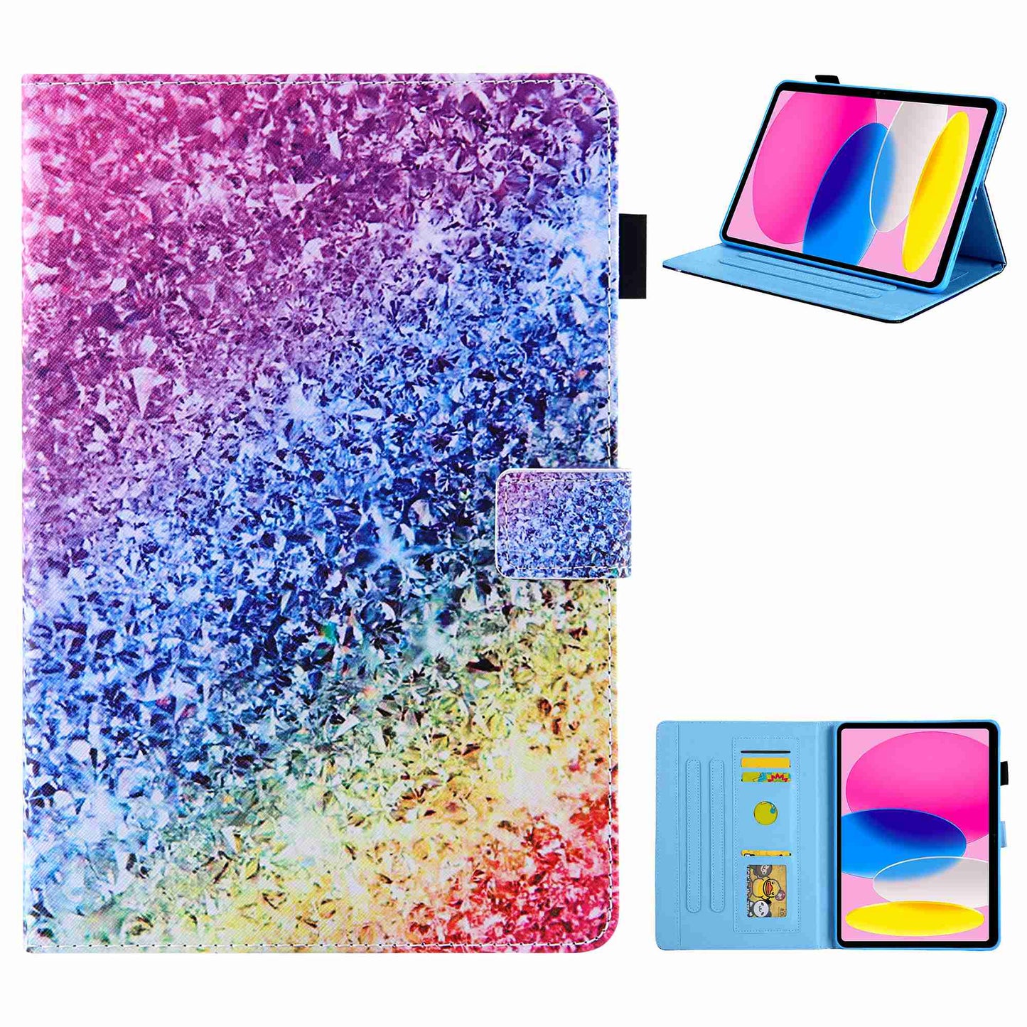 For iPad 10.9 (2022) / iPad 10th Gen Pattern Printing Stand Tablet Case Cross Texture PU Leather Card Holder Anti-drop Cover with Pen Loop Holder