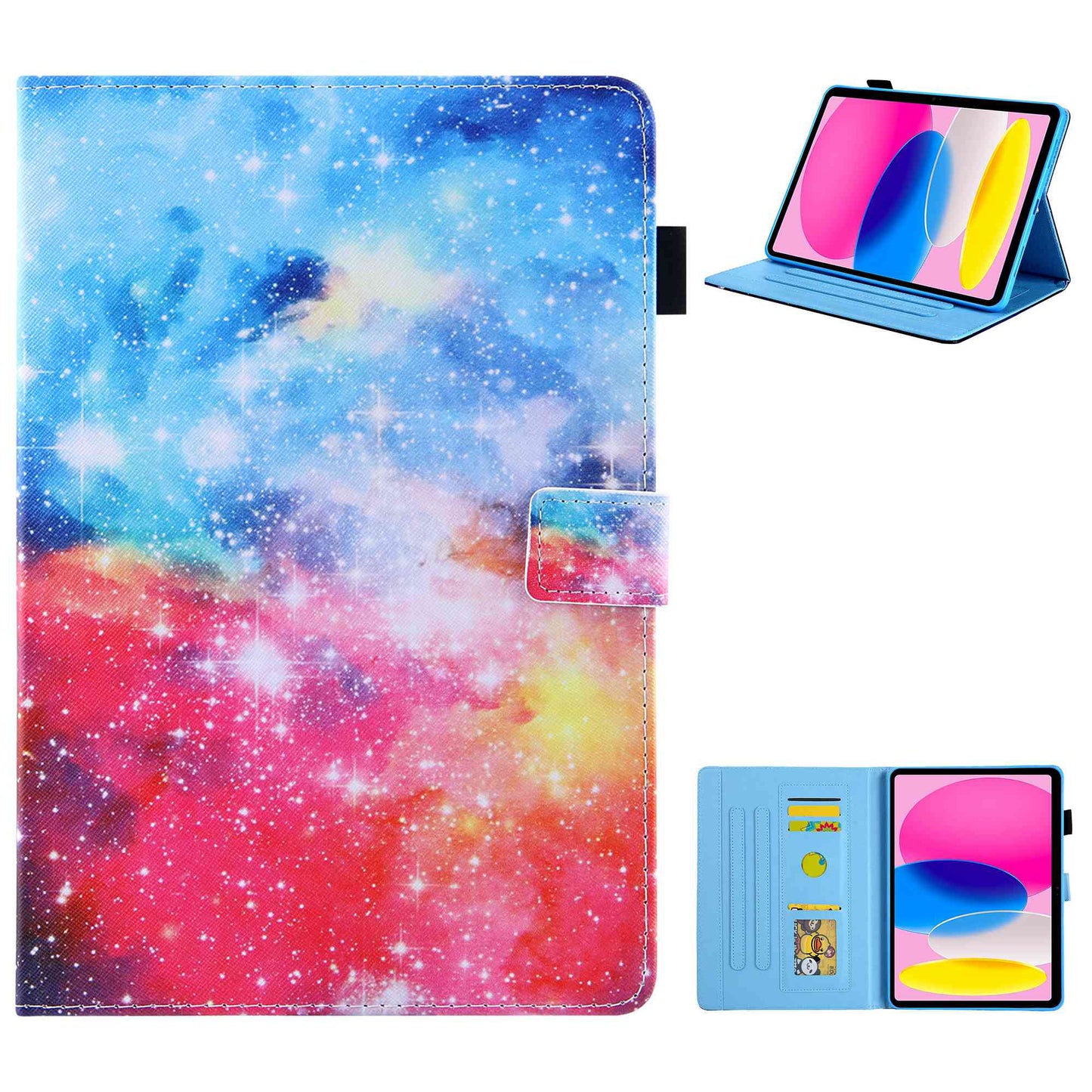 For iPad 10.9 (2022) / iPad 10th Gen Pattern Printing Stand Tablet Case Cross Texture PU Leather Card Holder Anti-drop Cover with Pen Loop Holder