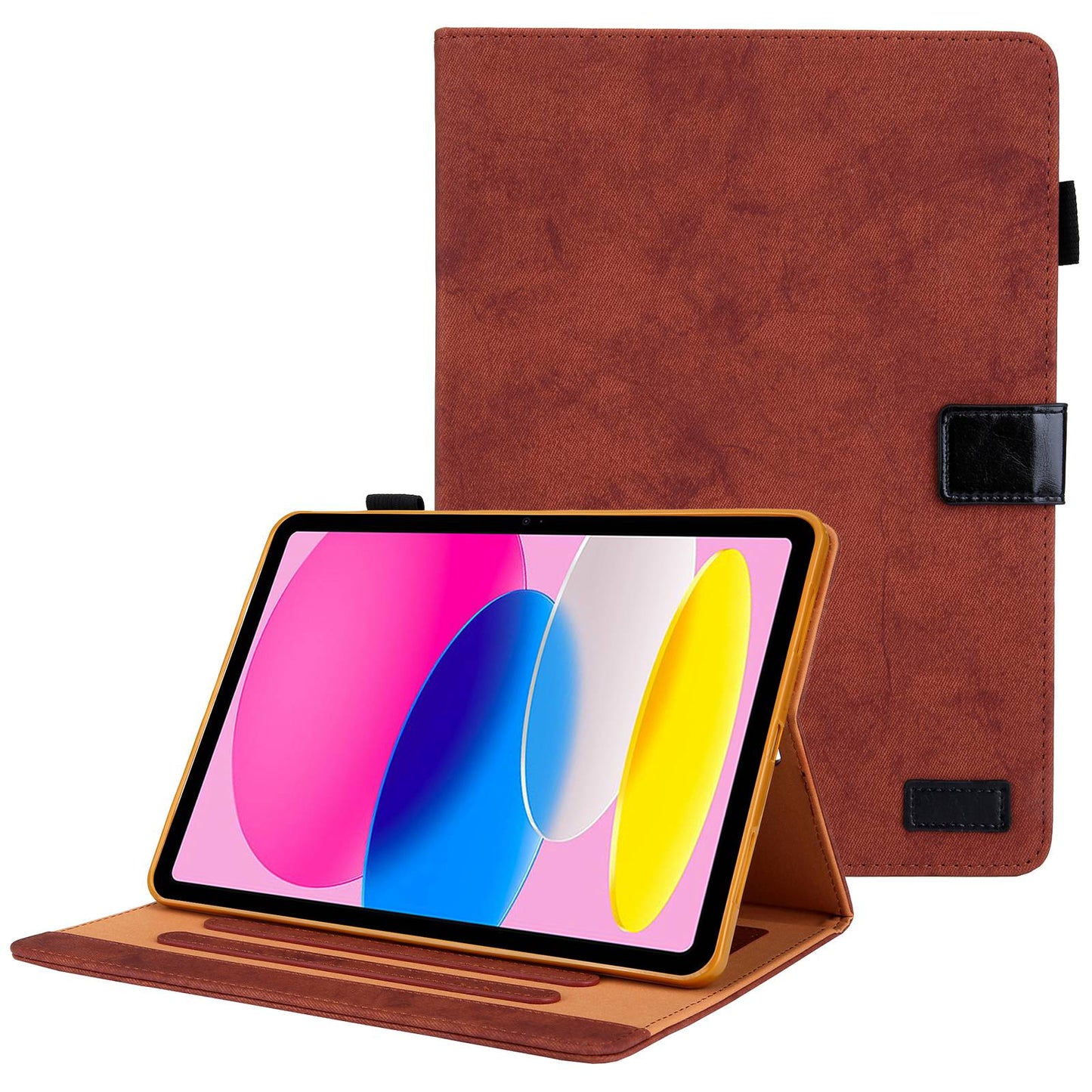 For iPad 10.9 (2022) Cloth Texture Protective Tablet Case Stand Business Style PU Leather Card Holder Anti-scratch Tablet Cover