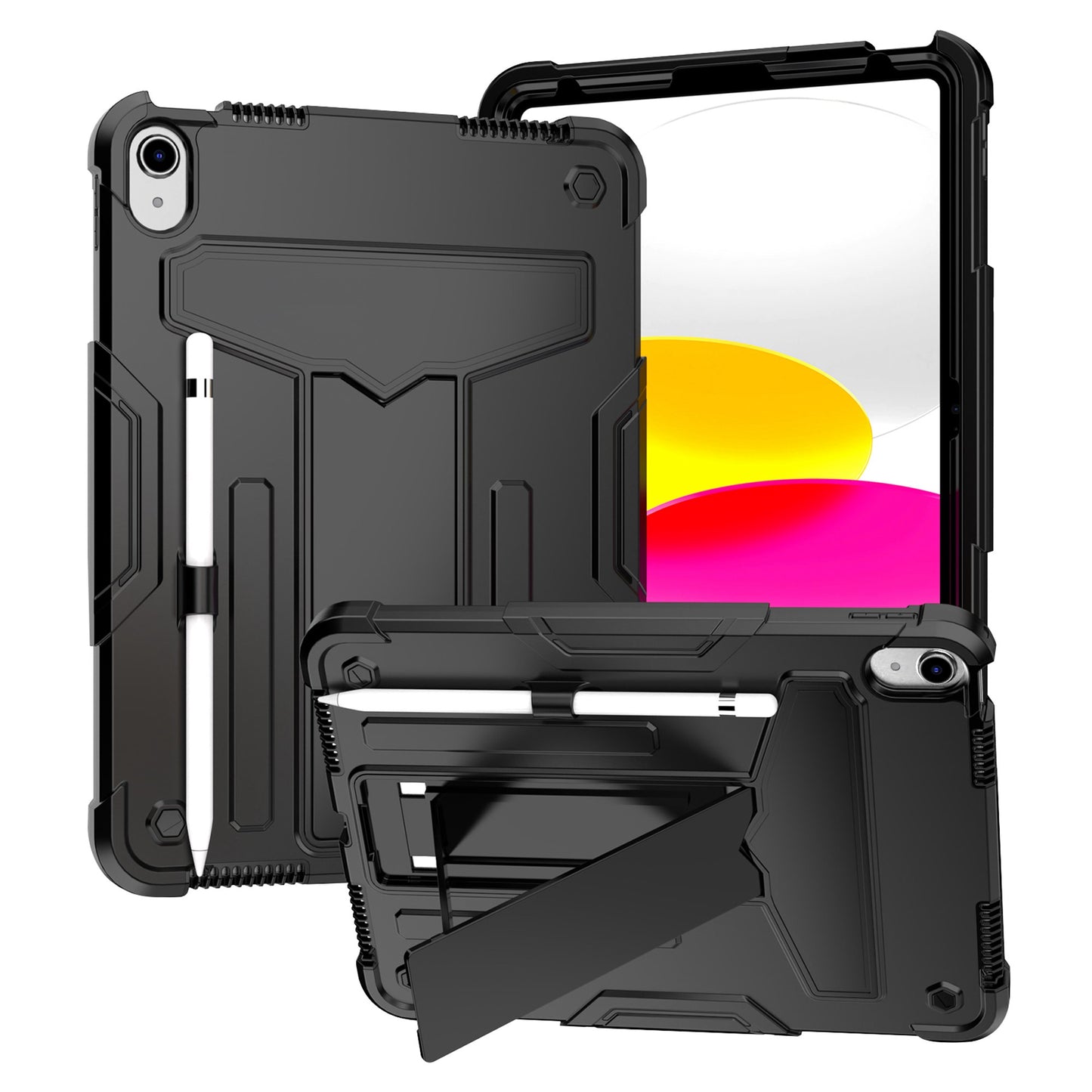 For iPad 10.9 (2022) Protective Case Hard PC Silicone Tablet Case Foldable T-shaped Kickstand Shockproof Cover