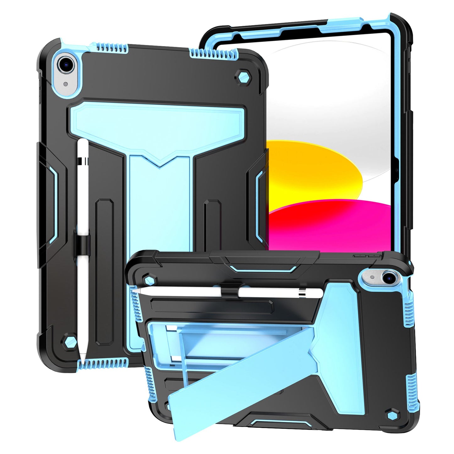For iPad 10.9 (2022) Protective Case Hard PC Silicone Tablet Case Foldable T-shaped Kickstand Shockproof Cover