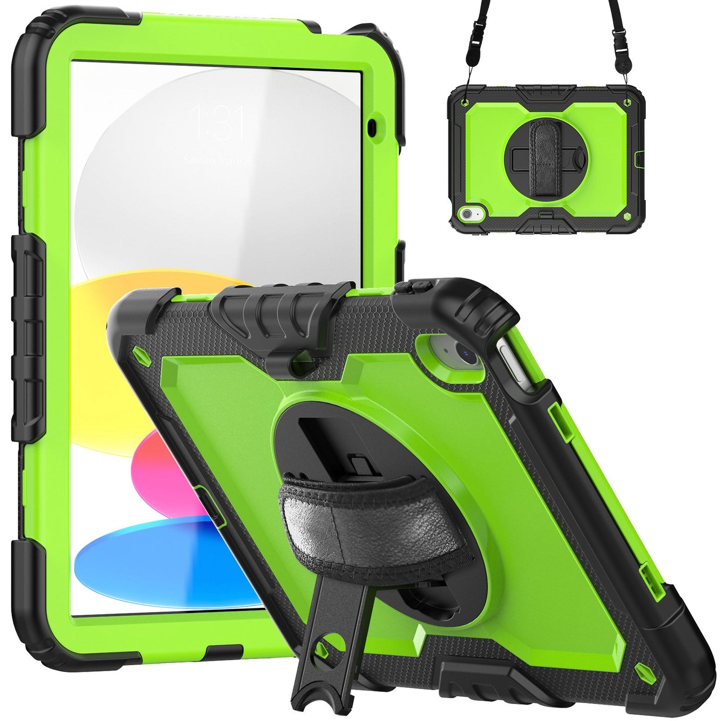 For iPad 10.9 (2022) Silicone+PC Tablet Case Hand Strap Kickstand Drop-proof Cover with Shoulder Strap