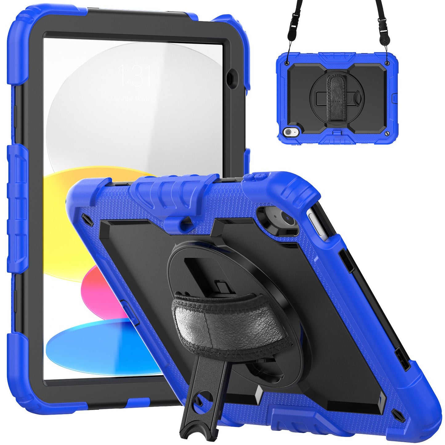 For iPad 10.9 (2022) Silicone+PC Tablet Case Hand Strap Kickstand Drop-proof Cover with Shoulder Strap