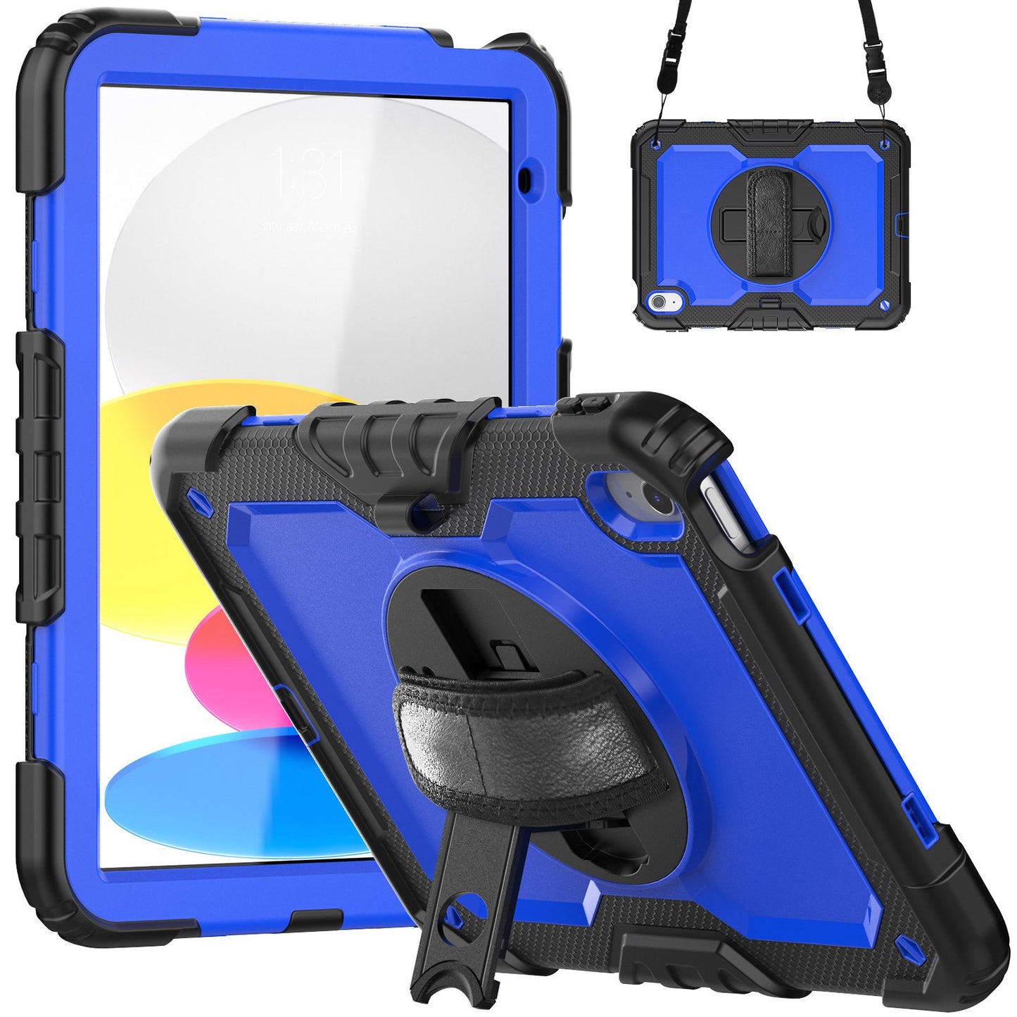 For iPad 10.9 (2022) Silicone+PC Tablet Case Hand Strap Kickstand Drop-proof Cover with Shoulder Strap