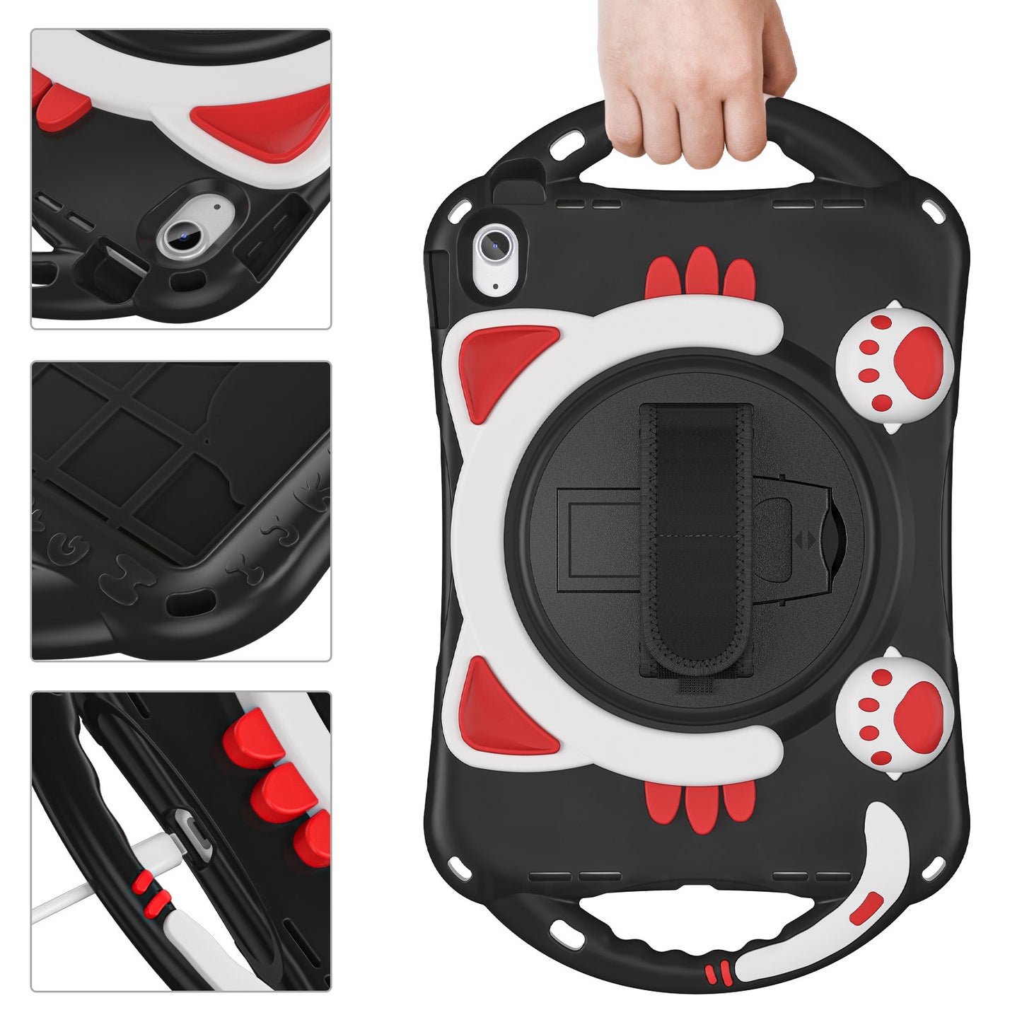 For iPad 10.9 (2022) / iPad 10th Gen Rotating Hand Strap Tablet Case Heavy Duty Hard PC Soft Silicone Kickstand Protective Cover