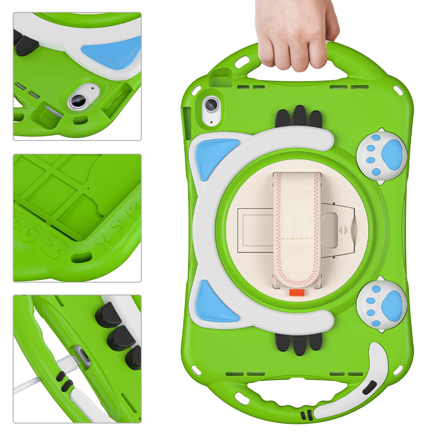 For iPad 10.9 (2022) / iPad 10th Gen Rotating Hand Strap Tablet Case Heavy Duty Hard PC Soft Silicone Kickstand Protective Cover