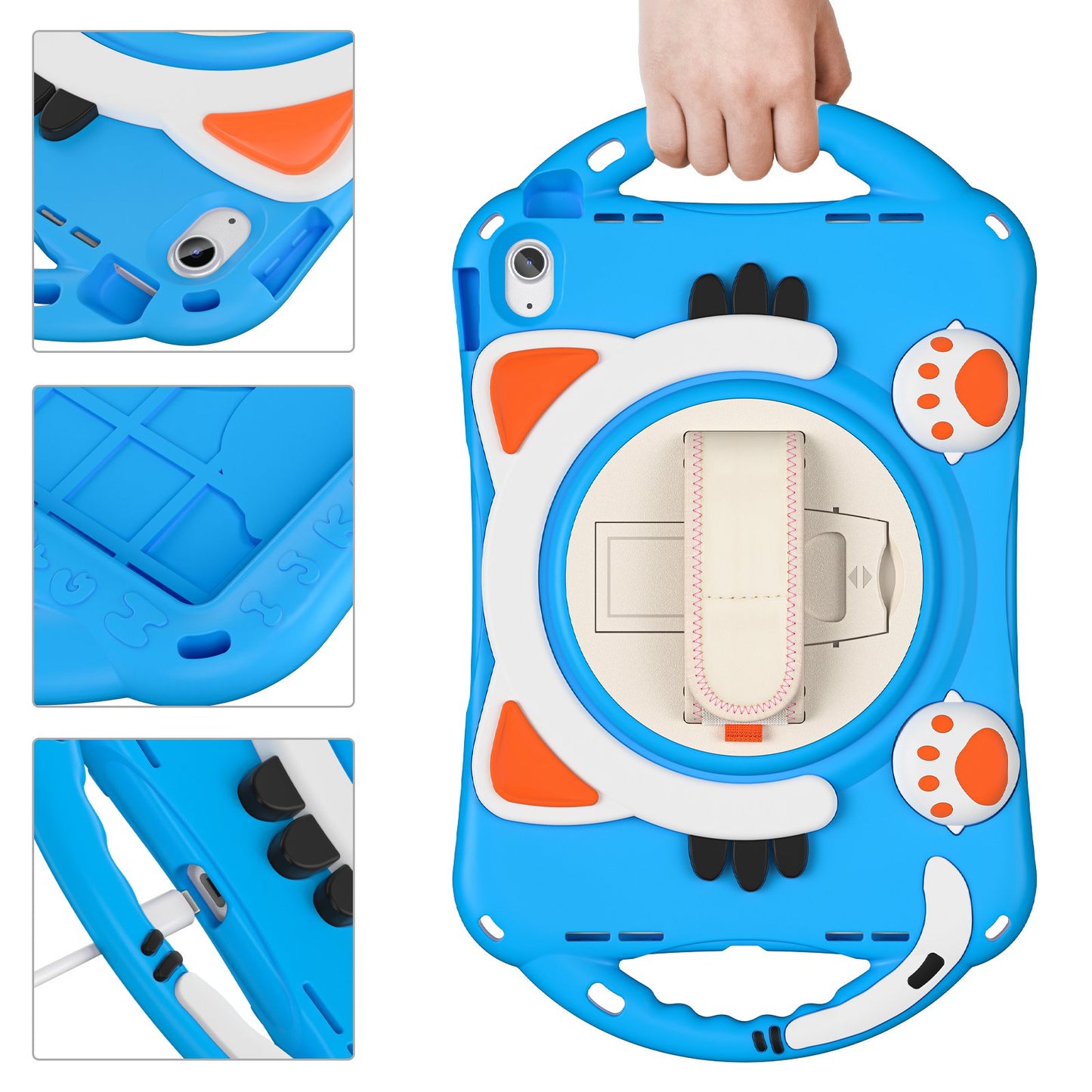 For iPad 10.9 (2022) / iPad 10th Gen Rotating Hand Strap Tablet Case Heavy Duty Hard PC Soft Silicone Kickstand Protective Cover