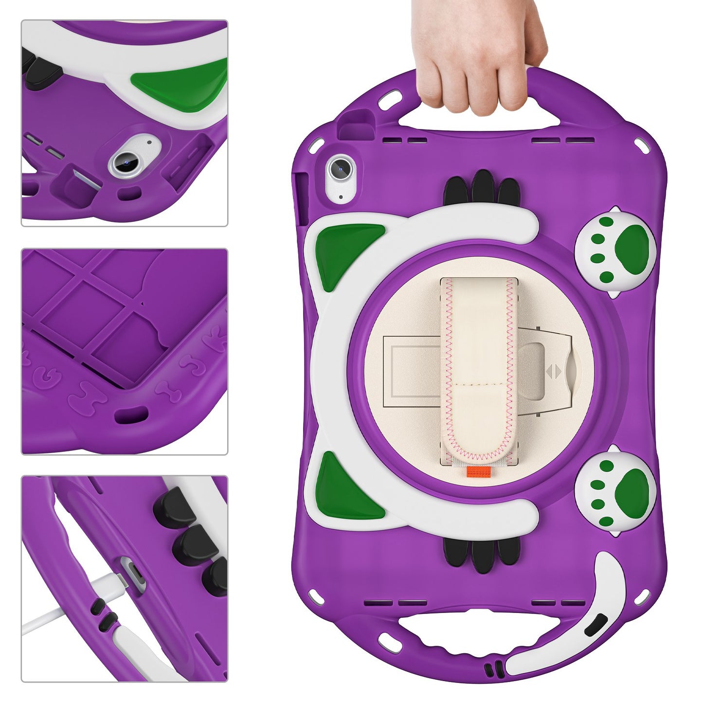 For iPad 10.9 (2022) / iPad 10th Gen Rotating Hand Strap Tablet Case Heavy Duty Hard PC Soft Silicone Kickstand Protective Cover