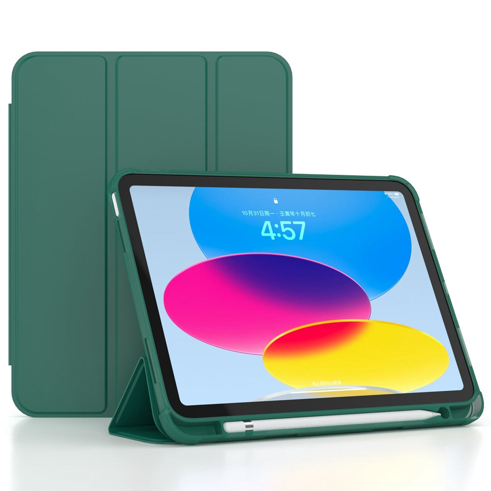For iPad 10.9 (2022) / iPad 10th Gen Tri-fold Stand Shell Cover PU Leather Auto Wake / Sleep Smart Tablet Case with Pen Slot Holder
