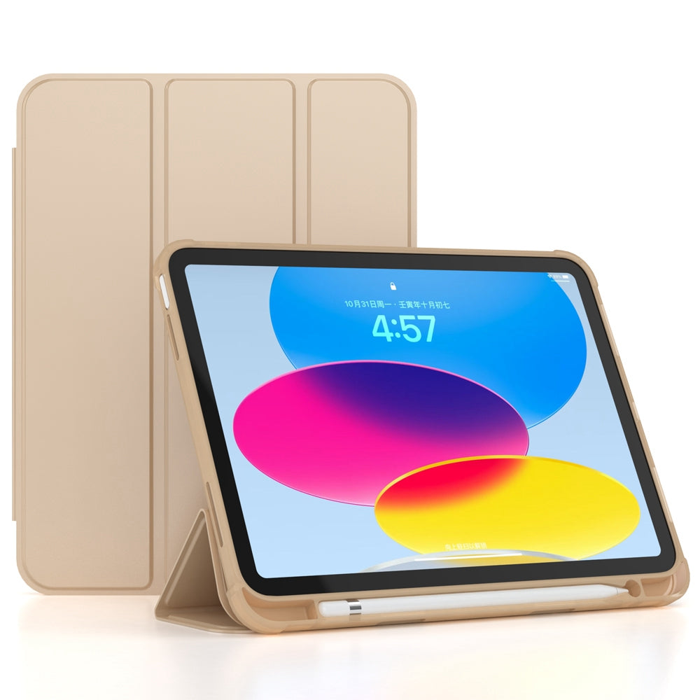 For iPad 10.9 (2022) / iPad 10th Gen Tri-fold Stand Shell Cover PU Leather Auto Wake / Sleep Smart Tablet Case with Pen Slot Holder