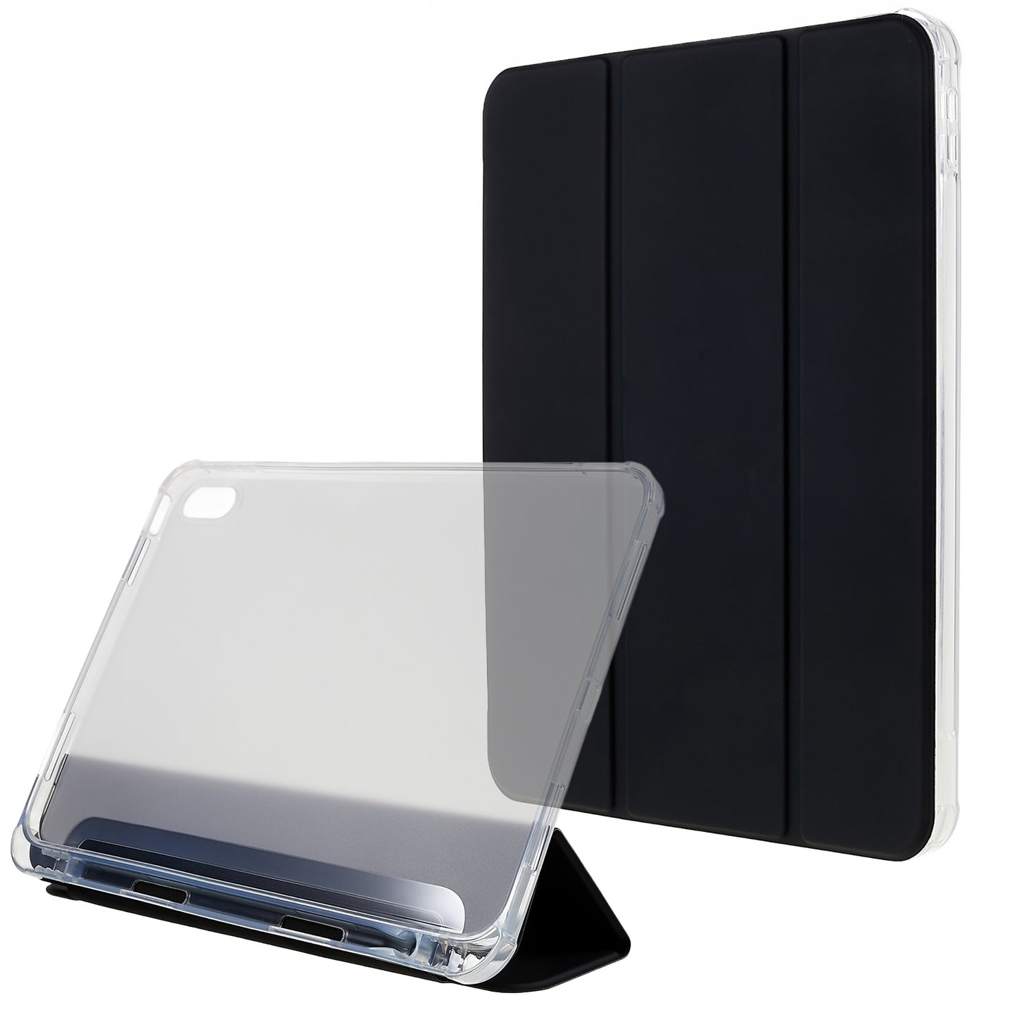 For iPad 10.9 (2022) Trifold Stand Protective Tablet Case PU Leather Transparent TPU Back Auto Sleep / Wake Cover with Pencil Holder