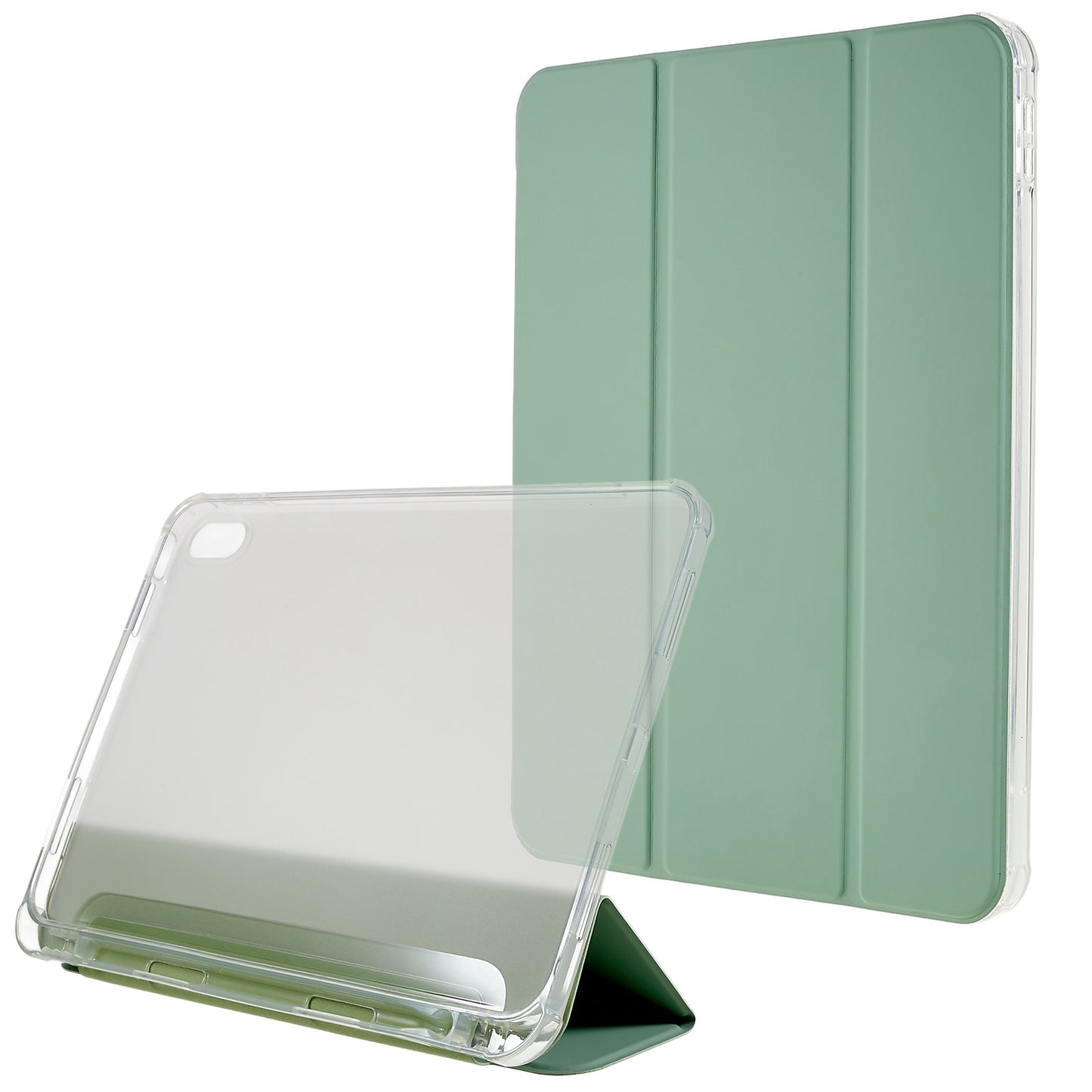 For iPad 10.9 (2022) Trifold Stand Protective Tablet Case PU Leather Transparent TPU Back Auto Sleep / Wake Cover with Pencil Holder
