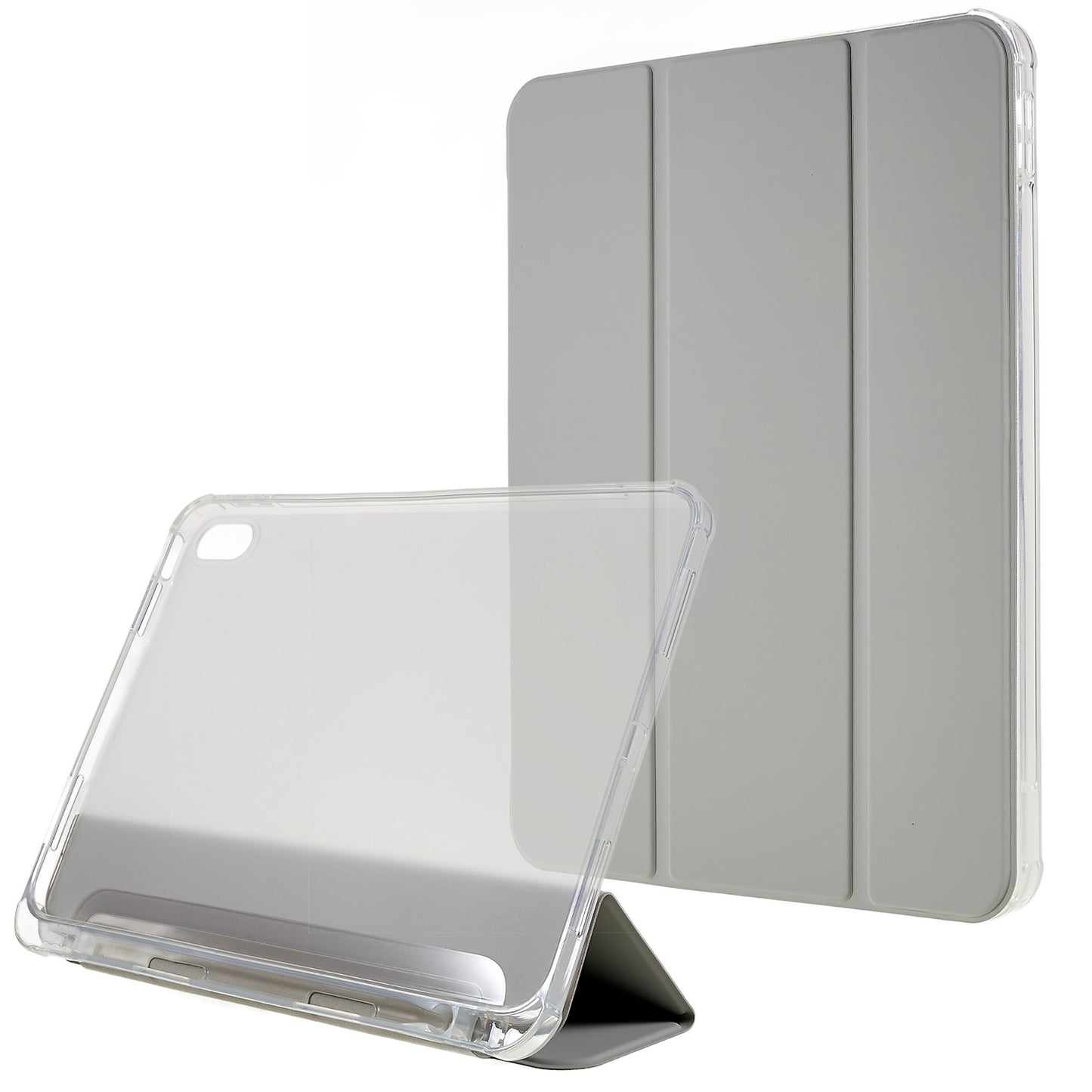 For iPad 10.9 (2022) Trifold Stand Protective Tablet Case PU Leather Transparent TPU Back Auto Sleep / Wake Cover with Pencil Holder