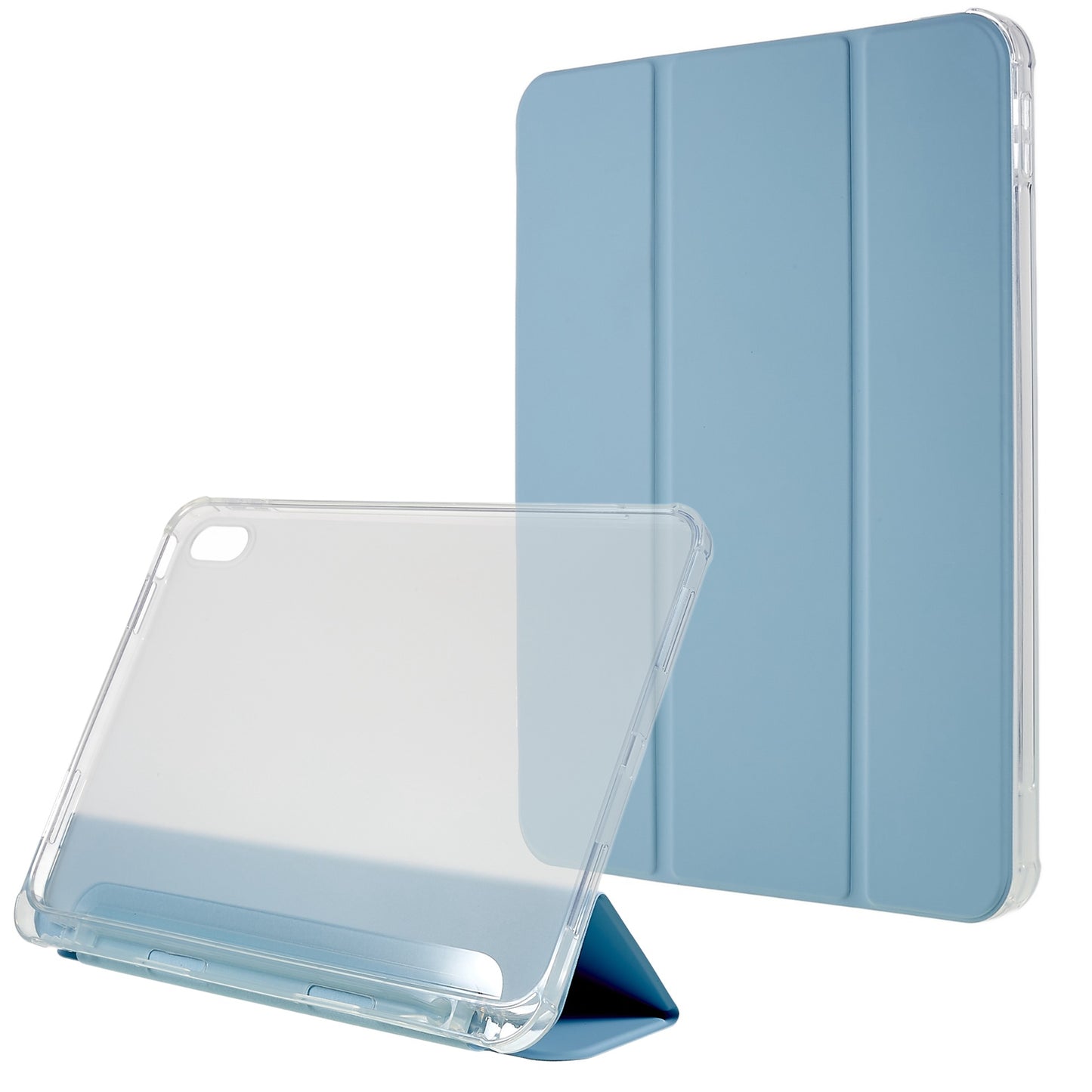 For iPad 10.9 (2022) Trifold Stand Protective Tablet Case PU Leather Transparent TPU Back Auto Sleep / Wake Cover with Pencil Holder