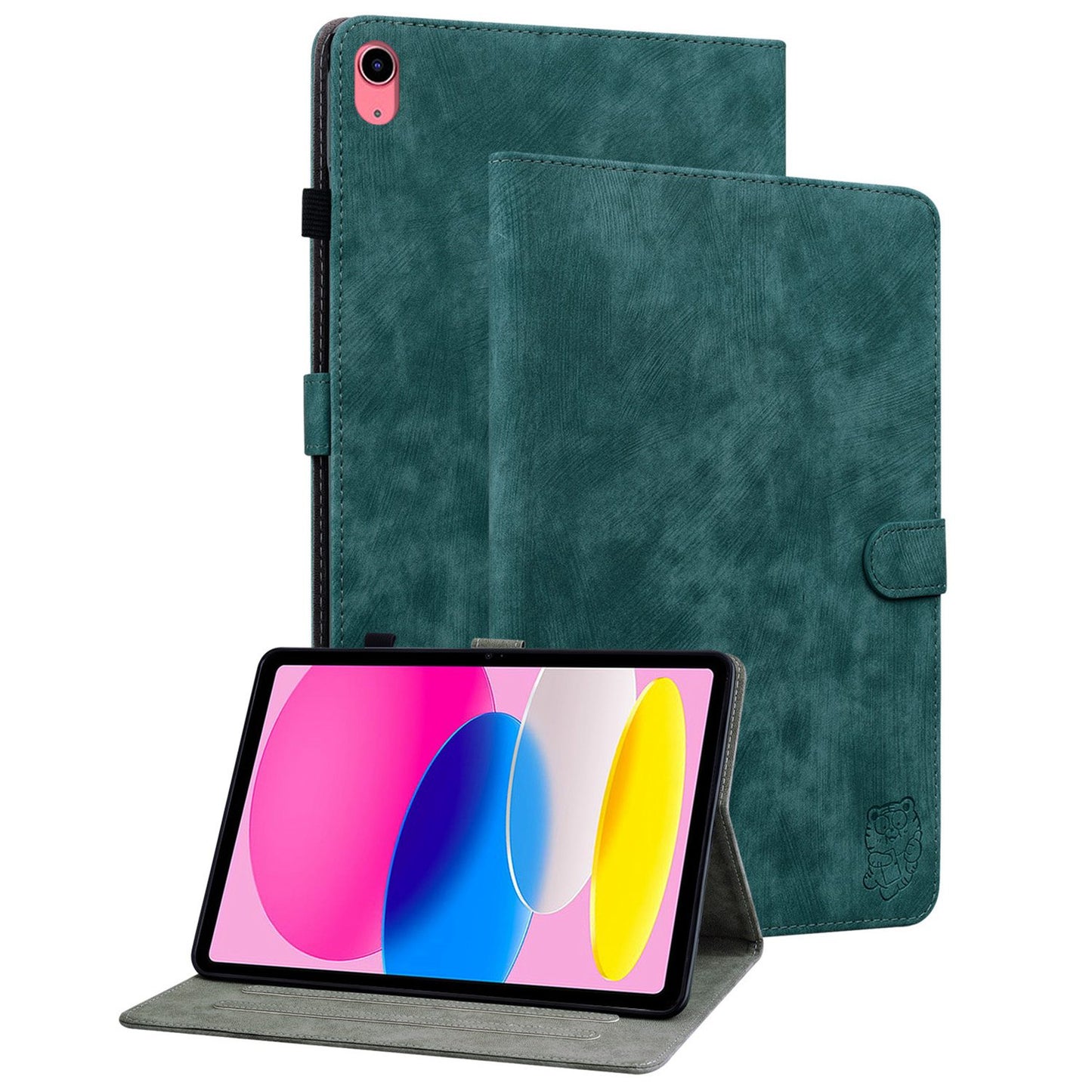 For iPad 10.9 (2022) / iPad 10th Gen PU Leather Shockproof Adjustable Stand Case Imprinted Cute Tiger Pattern Auto Sleep / Wake Flip Tablet Cover with Card Holder
