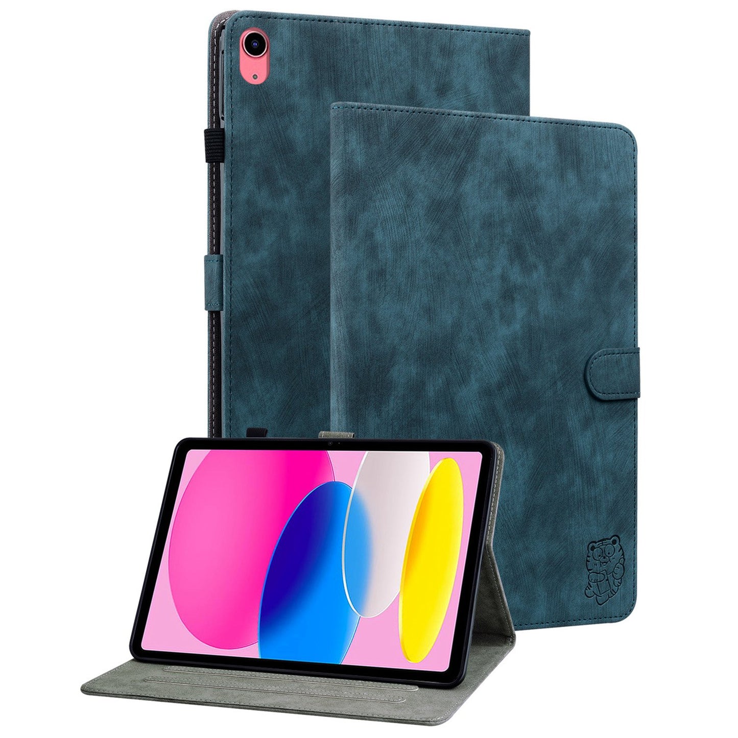 For iPad 10.9 (2022) / iPad 10th Gen PU Leather Shockproof Adjustable Stand Case Imprinted Cute Tiger Pattern Auto Sleep / Wake Flip Tablet Cover with Card Holder