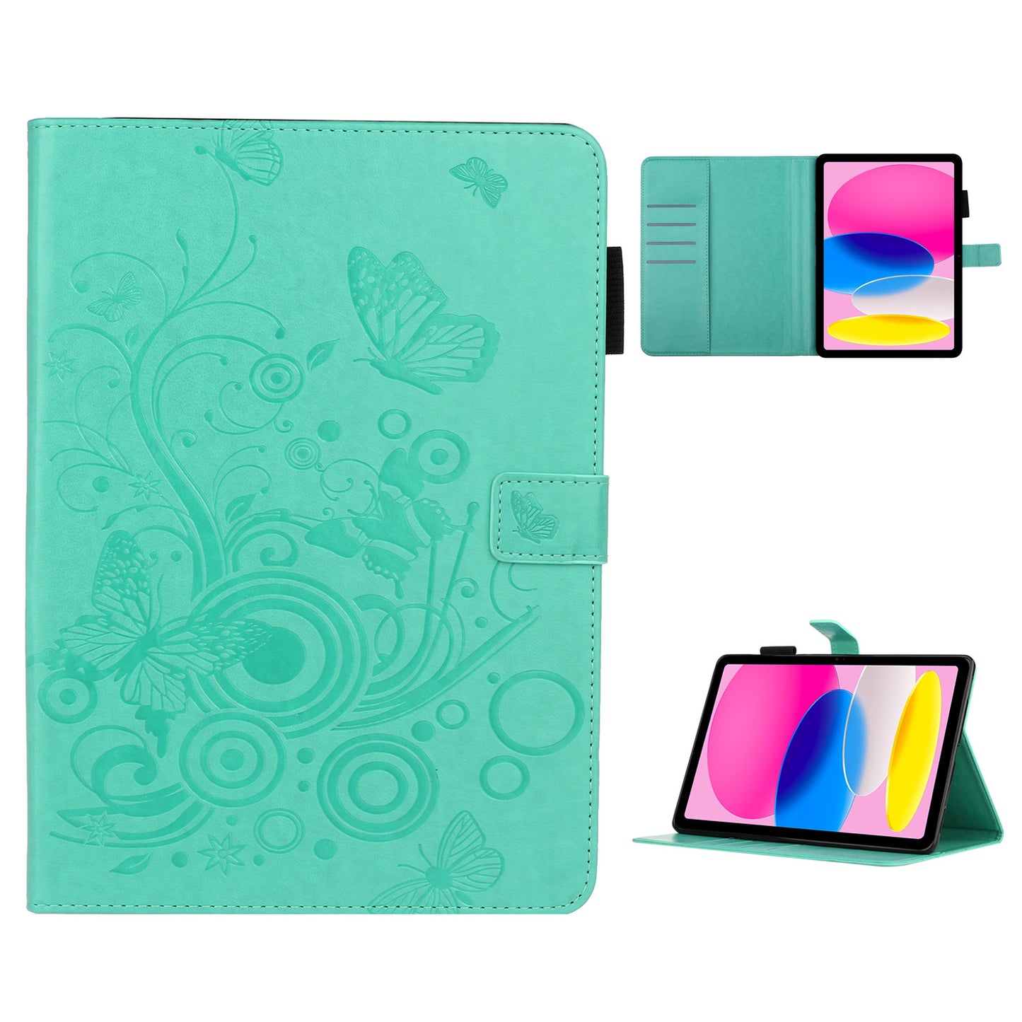 For iPad 10.9 (2022) / iPad 10th Gen Imprinted Butterfly Flower Pattern PU Leather Tablet Case Foldable Stand Wallet Full Protection Cover with Pen Holder