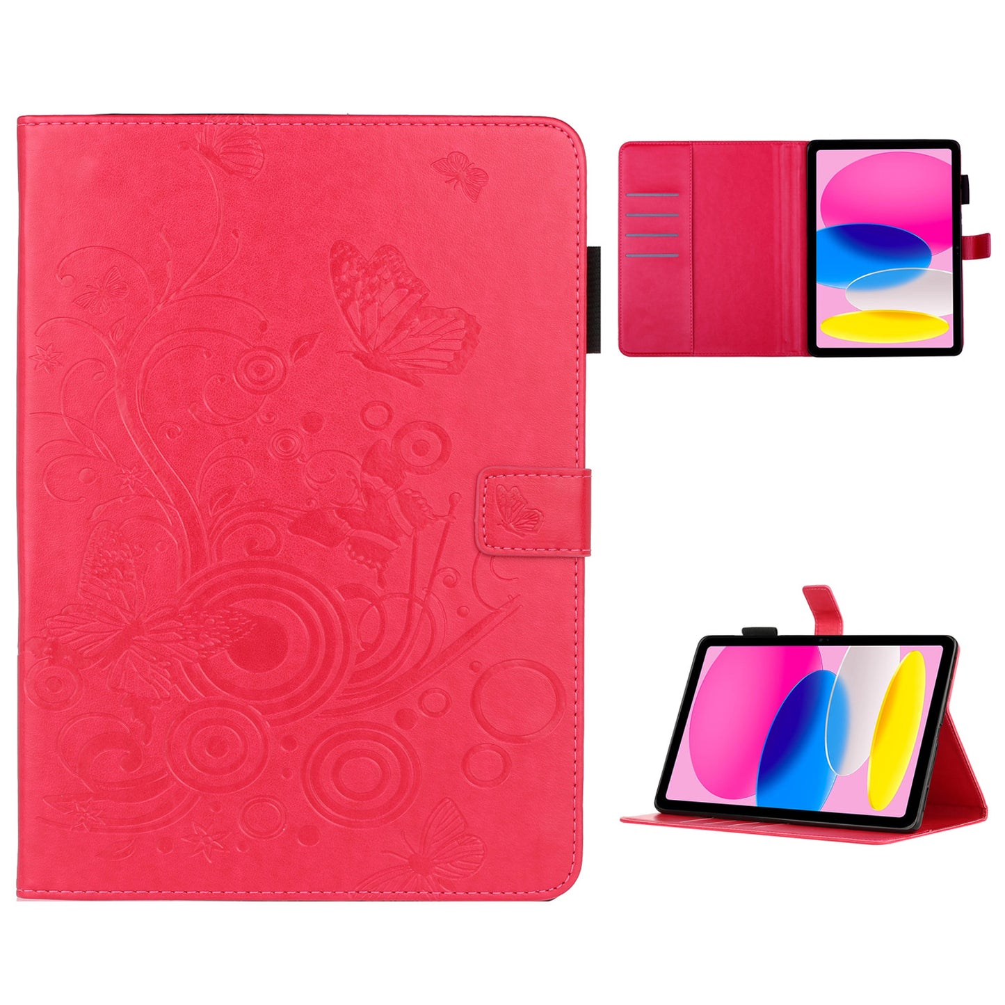 For iPad 10.9 (2022) / iPad 10th Gen Imprinted Butterfly Flower Pattern PU Leather Tablet Case Foldable Stand Wallet Full Protection Cover with Pen Holder