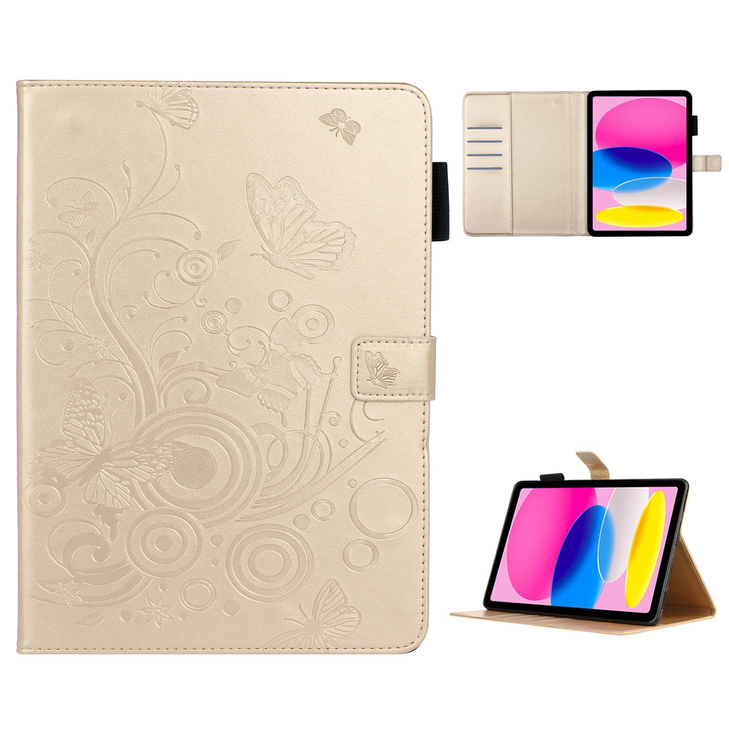 For iPad 10.9 (2022) / iPad 10th Gen Imprinted Butterfly Flower Pattern PU Leather Tablet Case Foldable Stand Wallet Full Protection Cover with Pen Holder