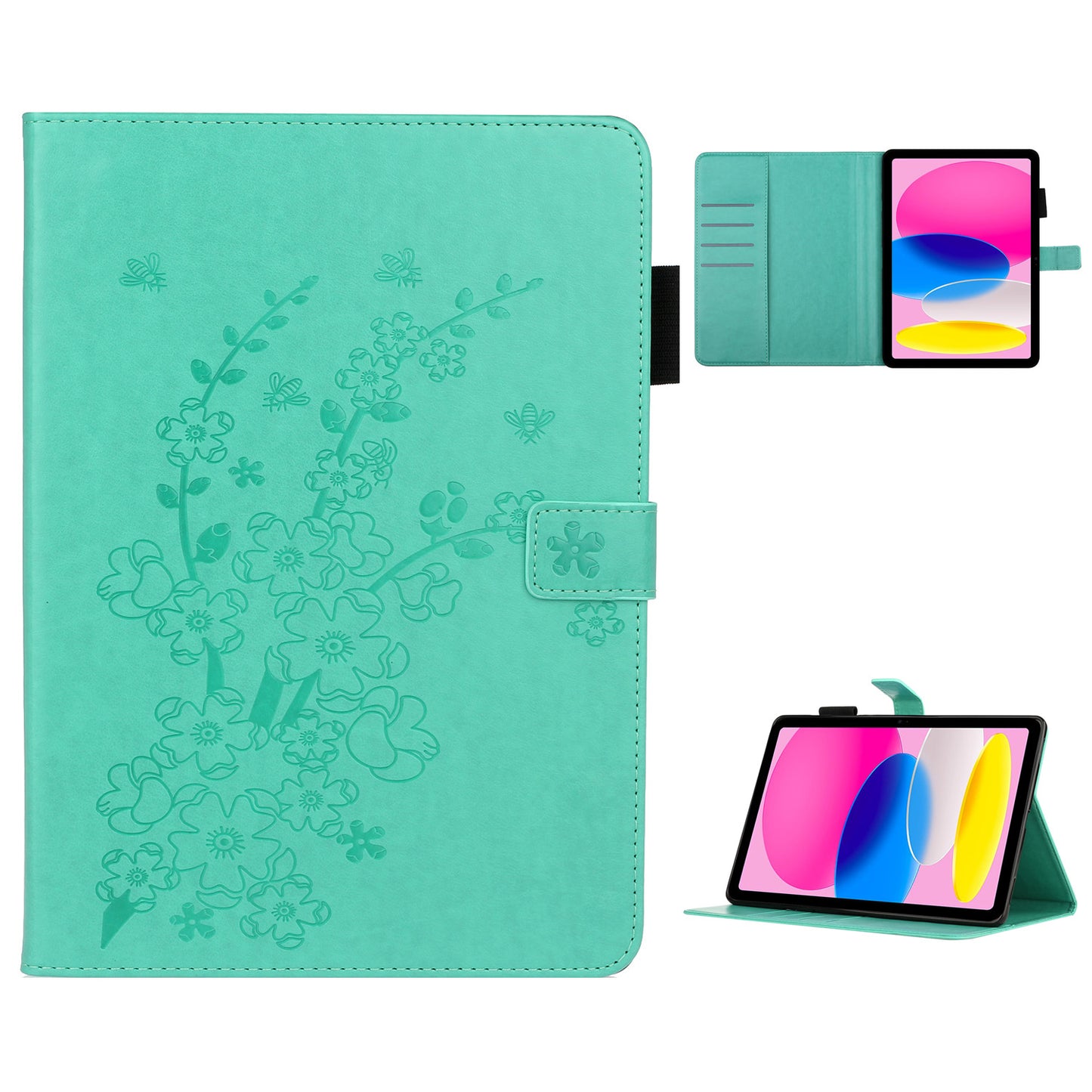 For iPad 10.9 (2022) / iPad 10th Gen Imprinted Plum Blossom Pattern Viewing Stand Shell Wallet Design PU Leather Shock Absorbing Tablet Case with Pen Holder
