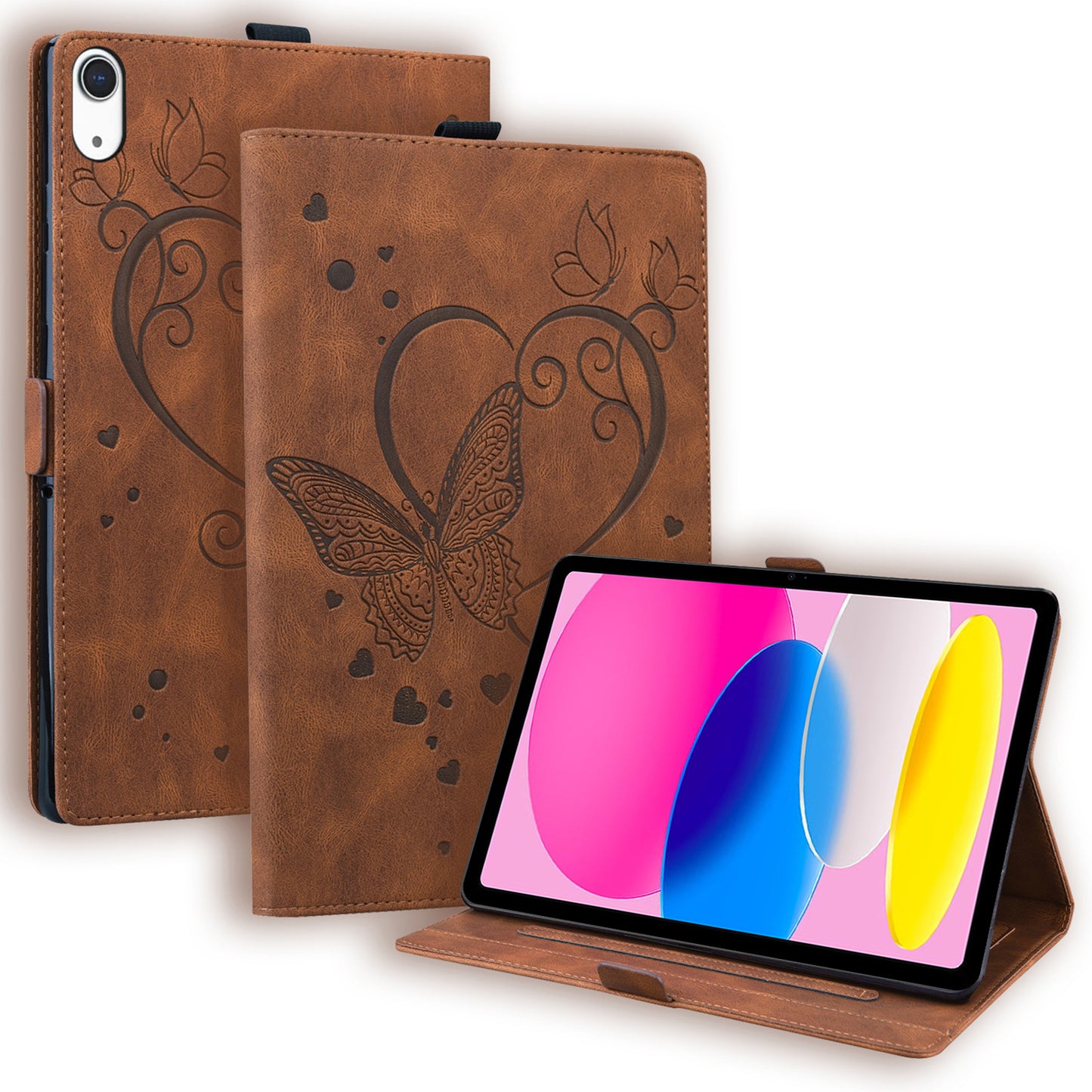 For iPad 10.9 (2022) / iPad 10th Gen Imprinted Butterfly Viewing Stand Shell PU Leather Cards Holder Tablet Case Cover with Pencil Holder