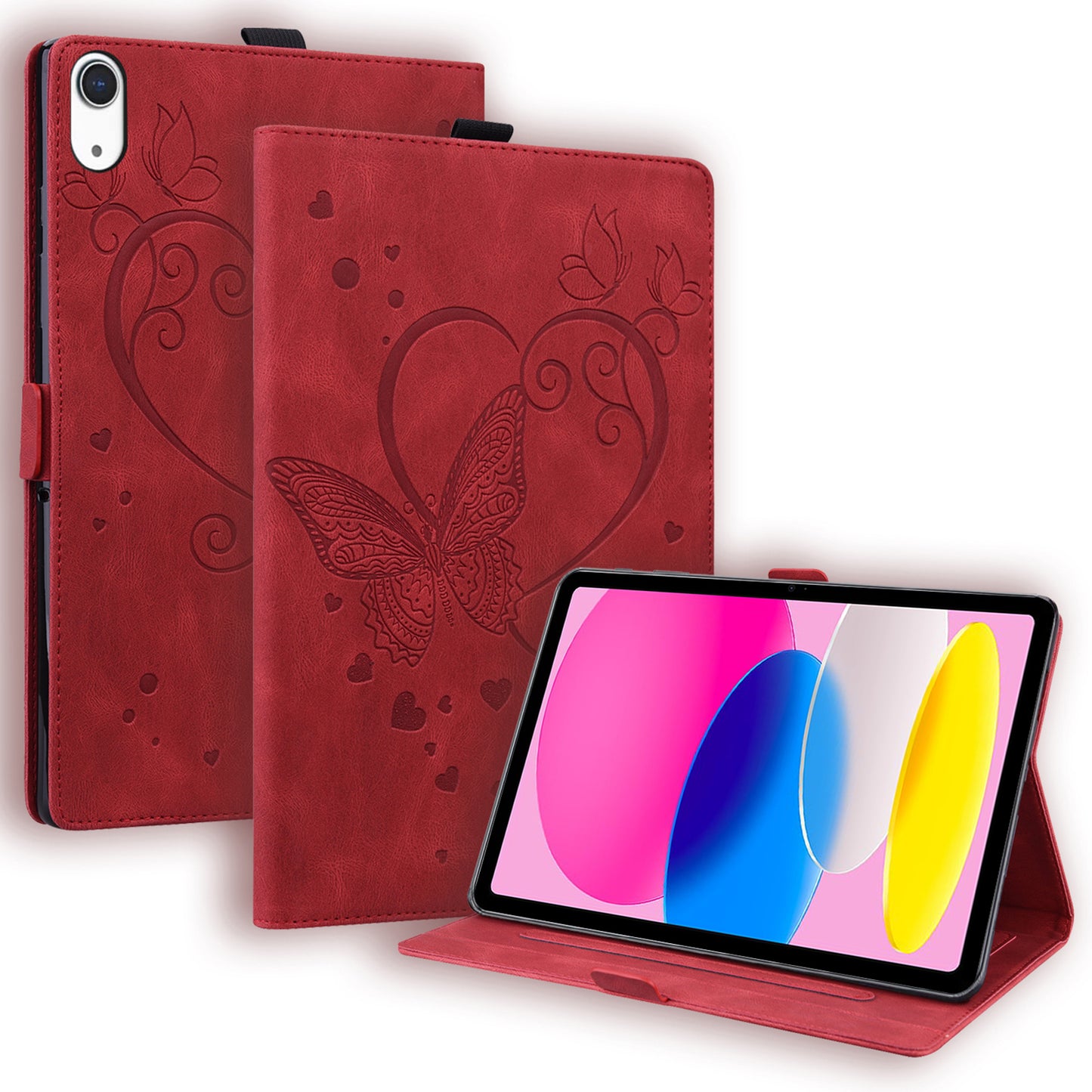 For iPad 10.9 (2022) / iPad 10th Gen Imprinted Butterfly Viewing Stand Shell PU Leather Cards Holder Tablet Case Cover with Pencil Holder