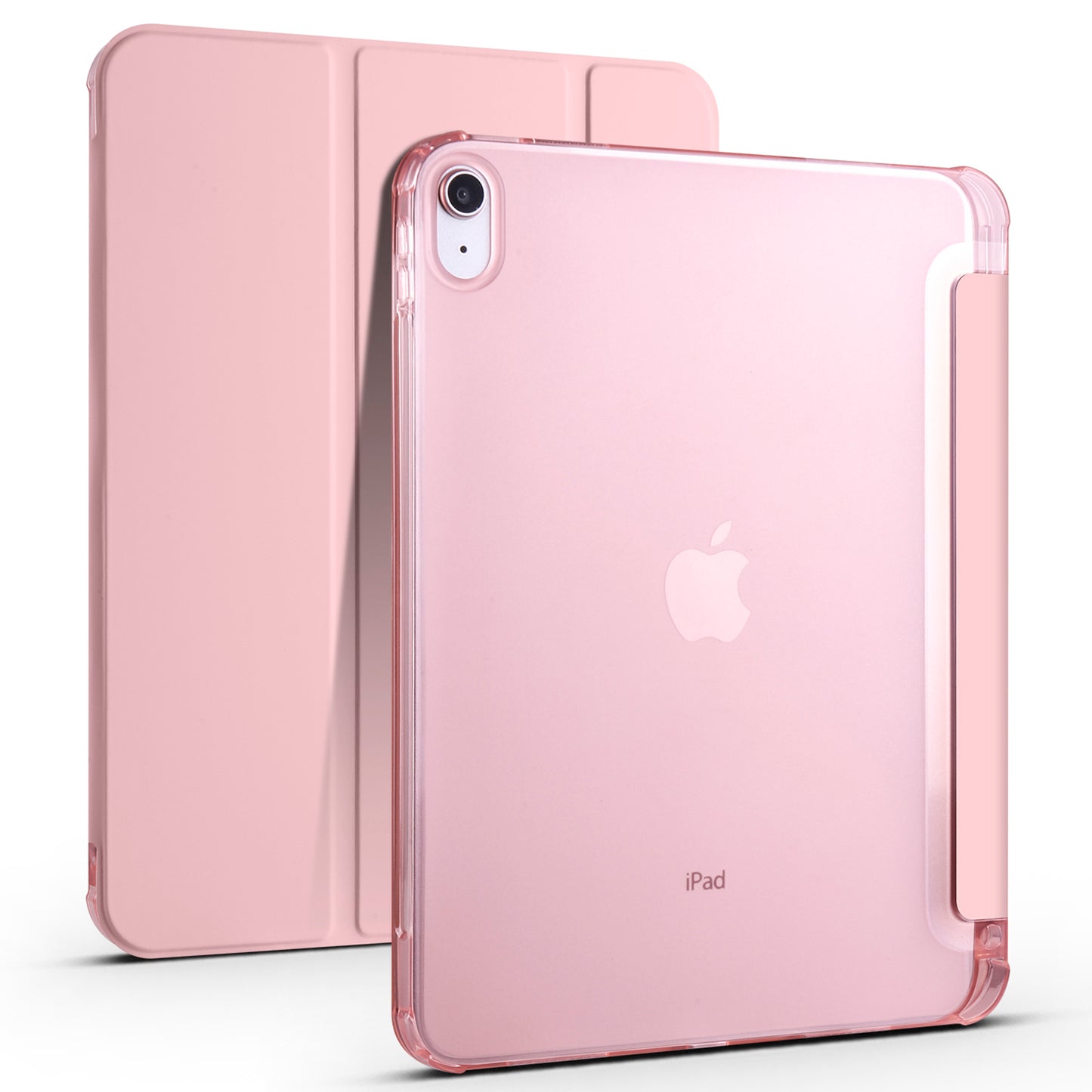 For iPad 10.9 (2022) Tri-fold Stand PU Leather Cover Transparent TPU Tablet Case with Pen Slot