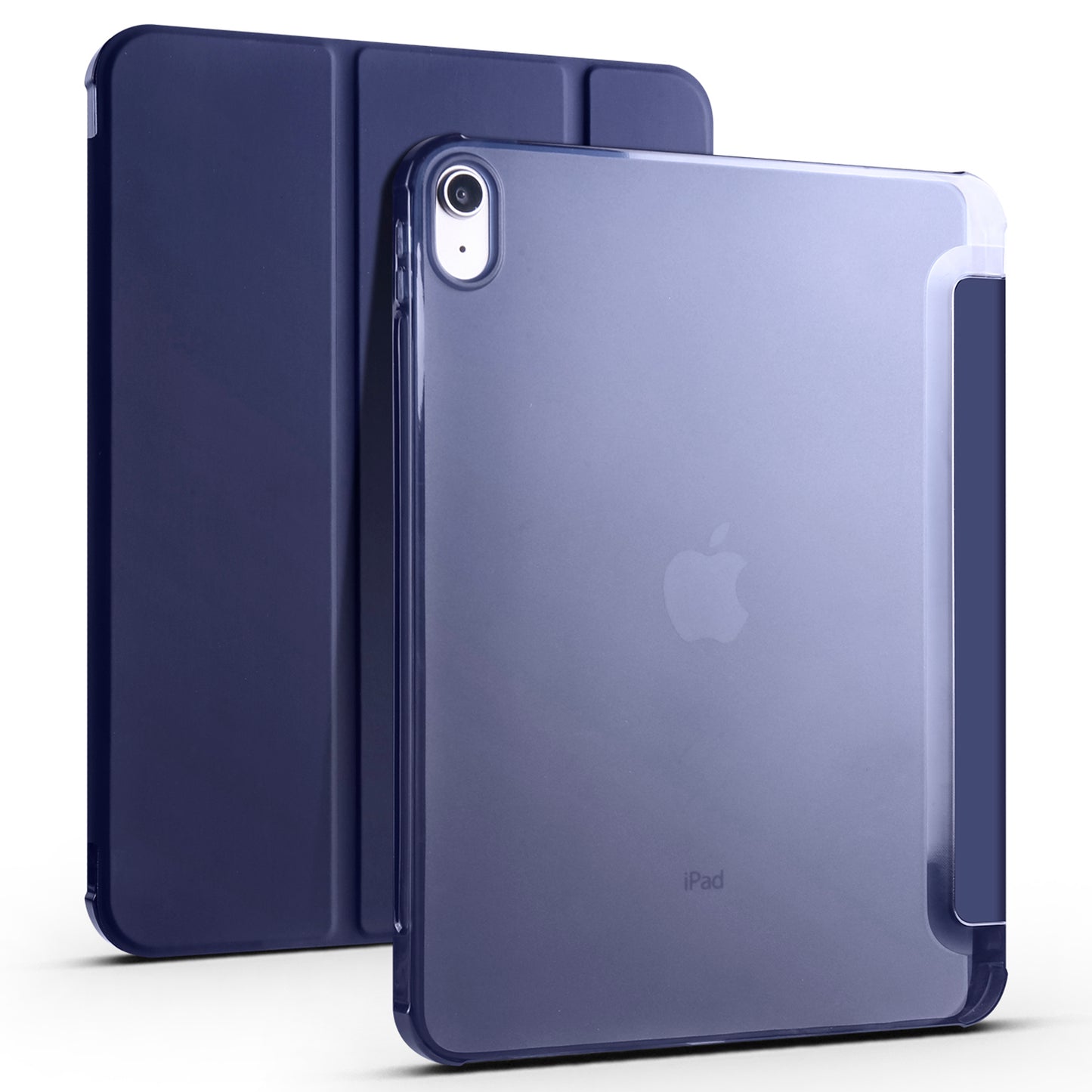 For iPad 10.9 (2022) Tri-fold Stand PU Leather Cover Transparent TPU Tablet Case with Pen Slot