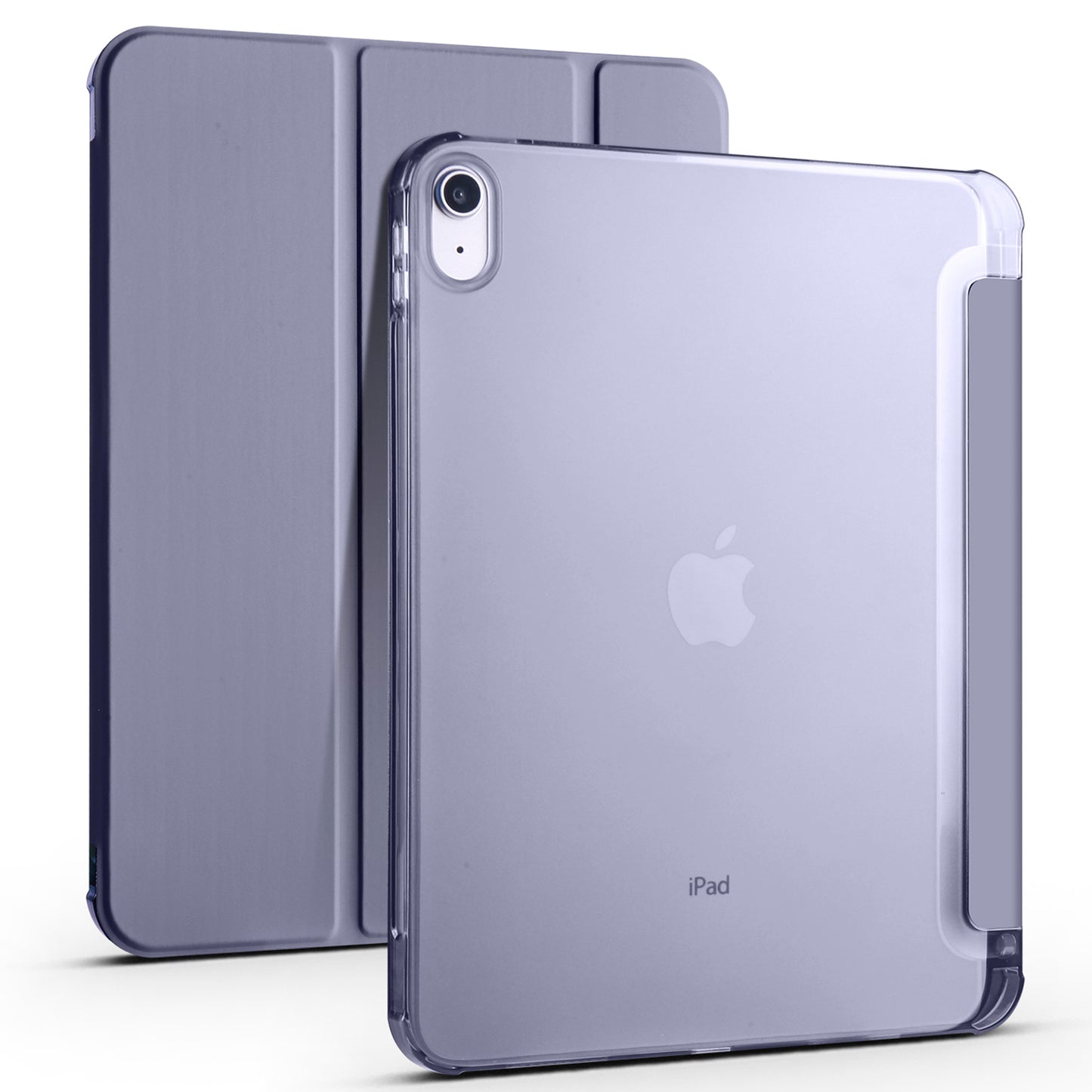 For iPad 10.9 (2022) Tri-fold Stand PU Leather Cover Transparent TPU Tablet Case with Pen Slot