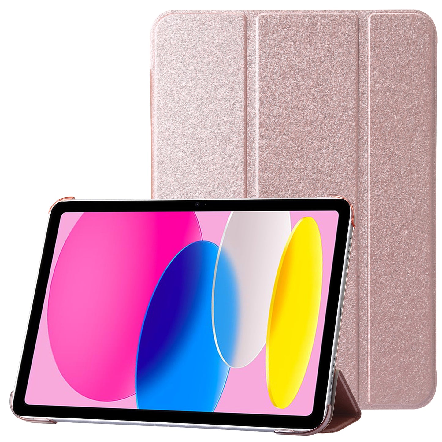 For iPad 10.9 (2022) Silk Texture Protective Case PU Leather+PC Tri-fold Stand Drop-proof Cover
