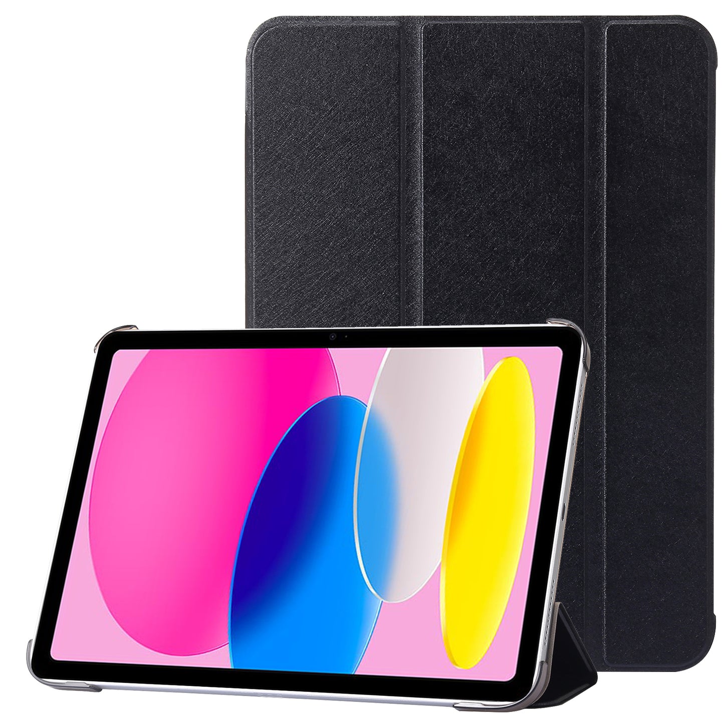 For iPad 10.9 (2022) Silk Texture Protective Case PU Leather+PC Tri-fold Stand Drop-proof Cover