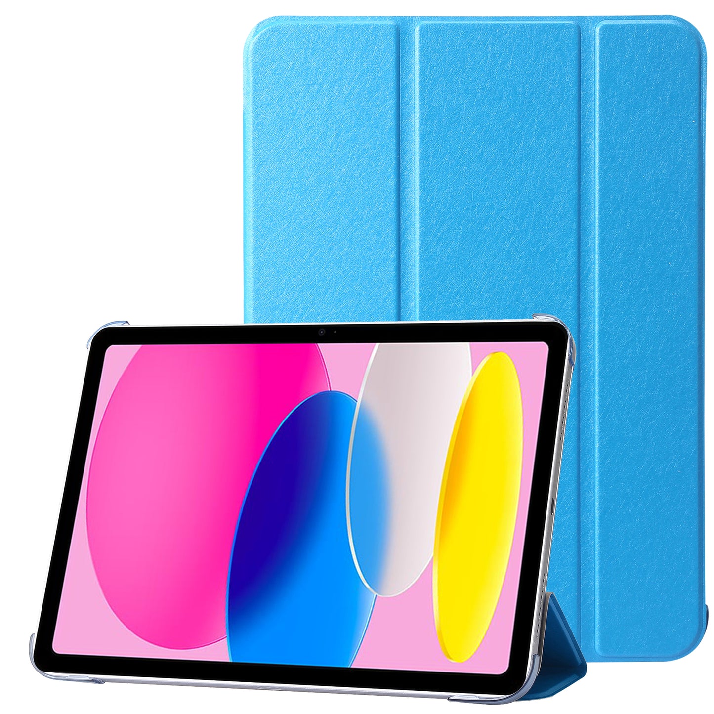 For iPad 10.9 (2022) Silk Texture Protective Case PU Leather+PC Tri-fold Stand Drop-proof Cover