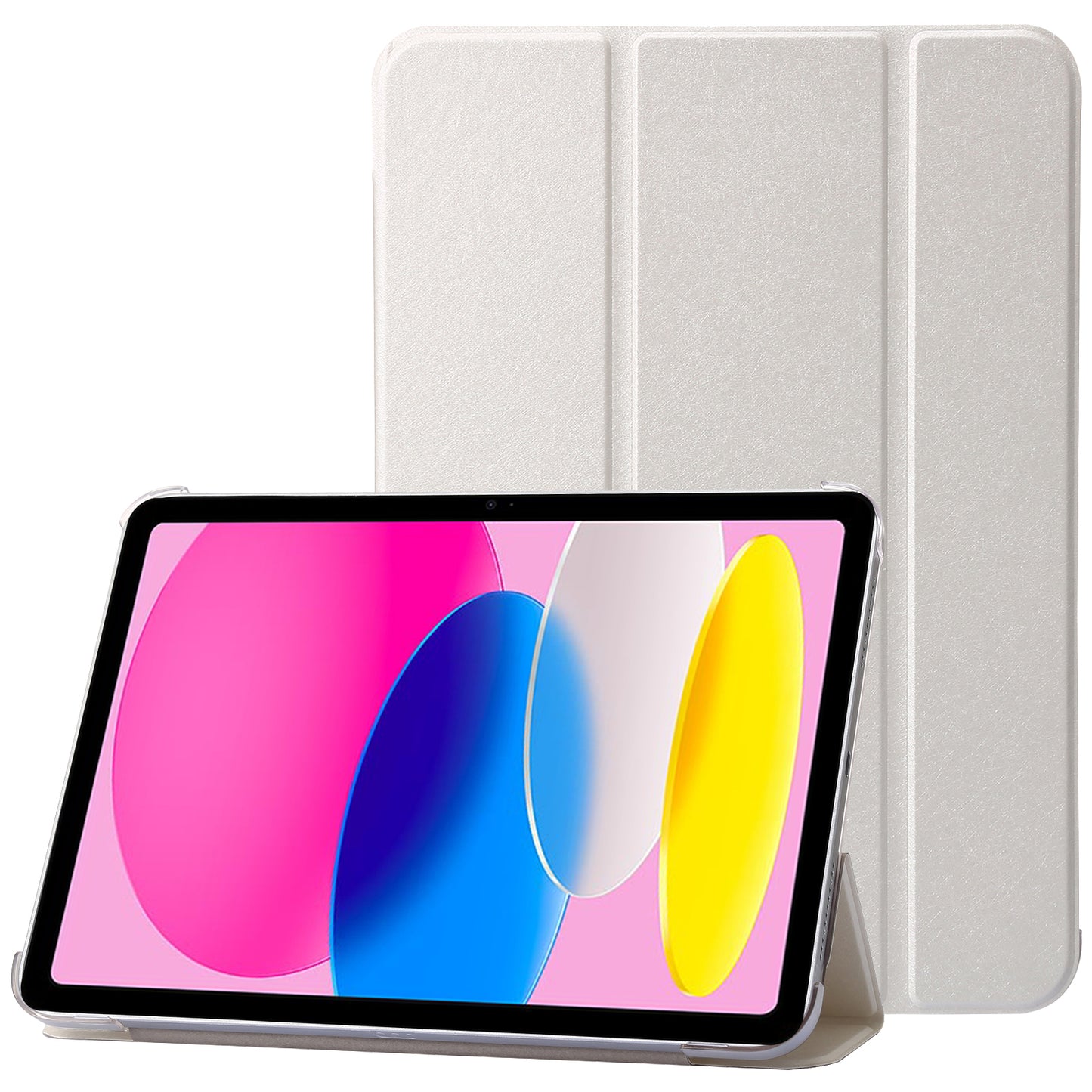 For iPad 10.9 (2022) Silk Texture Protective Case PU Leather+PC Tri-fold Stand Drop-proof Cover