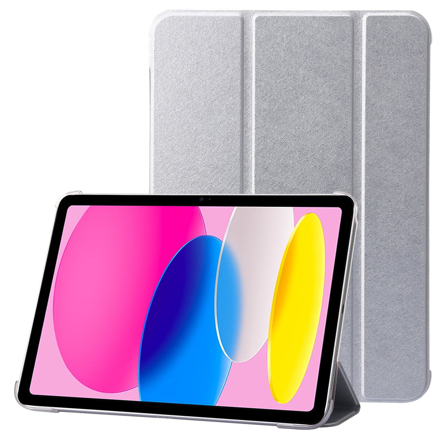 For iPad 10.9 (2022) Silk Texture Protective Case PU Leather+PC Tri-fold Stand Drop-proof Cover