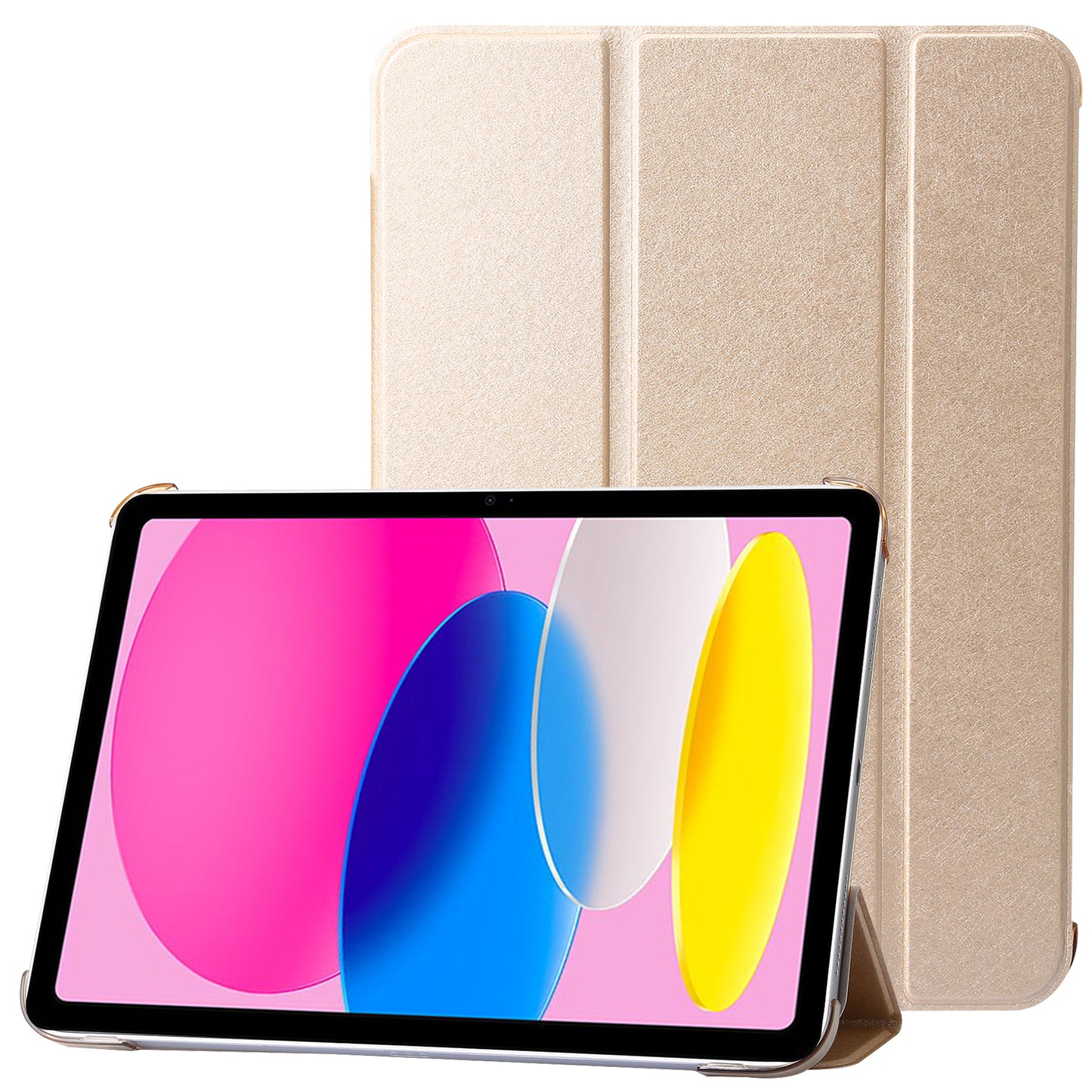 For iPad 10.9 (2022) Silk Texture Protective Case PU Leather+PC Tri-fold Stand Drop-proof Cover