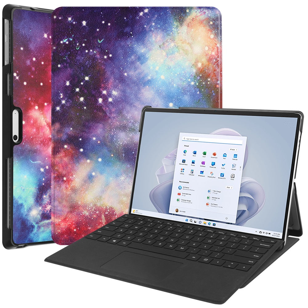 JUNSUNMAY For Microsoft Surface Pro 9 Foldable Stand Tablet Case Pattern Printing PU Leather + PC Cover