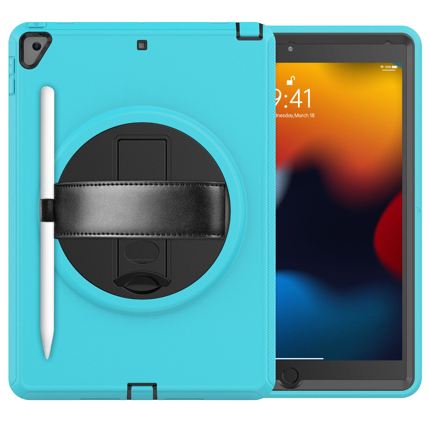 For iPad 10.2 (2021) / (2019) / (2020) / iPad Air 10.5 inch (2019) PC+TPU Tablet Protective Cover Rotary Kickstand Anti-drop Anti-scratch Case with PU Leather Handle Strap