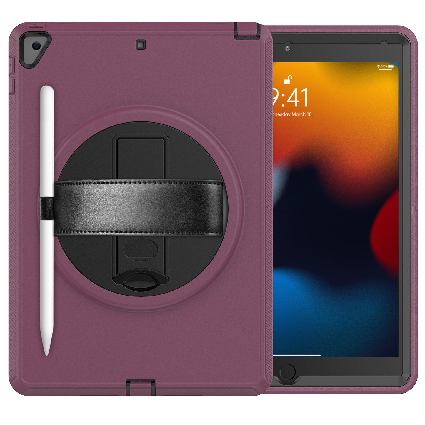 For iPad 10.2 (2021) / (2019) / (2020) / iPad Air 10.5 inch (2019) PC+TPU Tablet Protective Cover Rotary Kickstand Anti-drop Anti-scratch Case with PU Leather Handle Strap