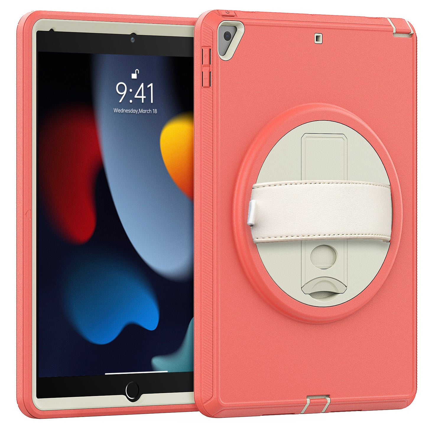 For iPad 10.2 (2021) / (2019) / (2020) / iPad Air 10.5 inch (2019) PC+TPU Tablet Protective Cover Rotary Kickstand Anti-drop Anti-scratch Case with PU Leather Handle Strap