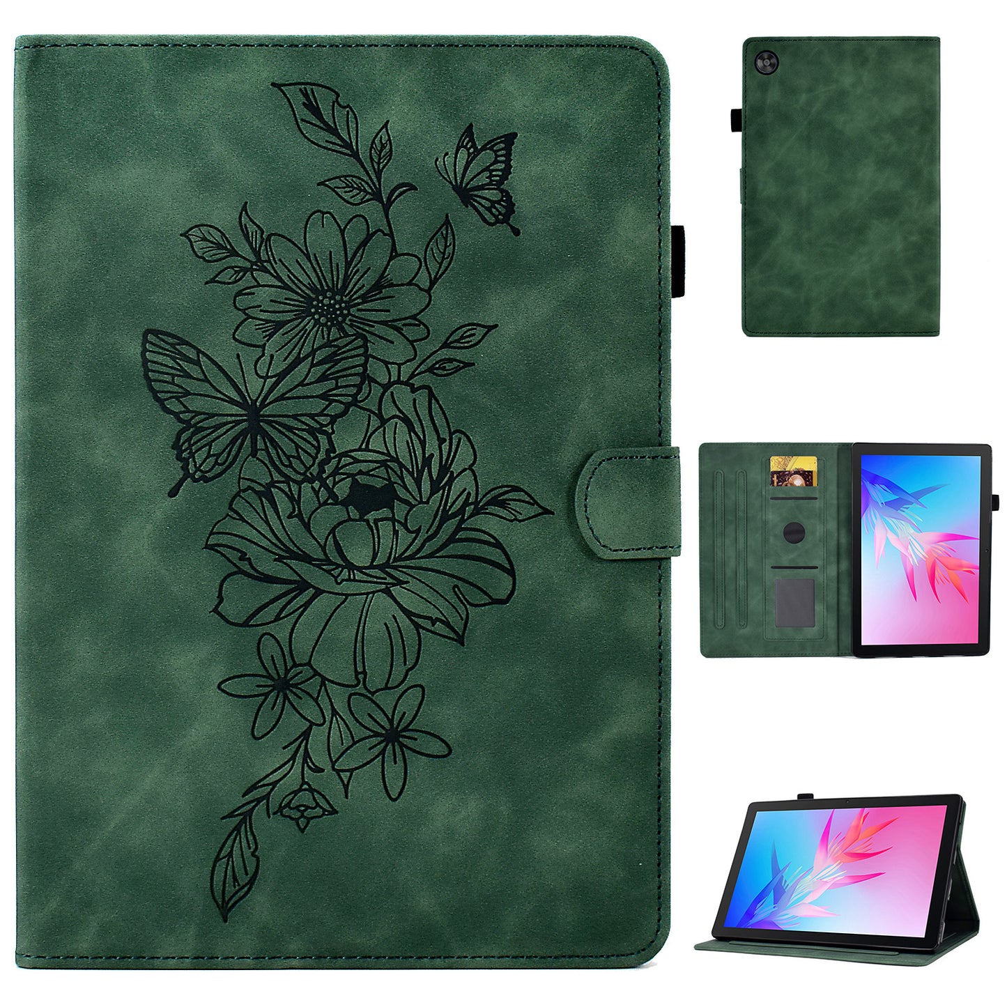 For Huawei Enjoy Tablet 2 / MatePad T 10 9.7 inch / T 10S 10.1 inch / Honor Pad 6 10.1-inch / Pad X6 9.7 inch Butterfly Flower Pattern Imprinted Tablet Case PU Leather Stand Card Slot Cover