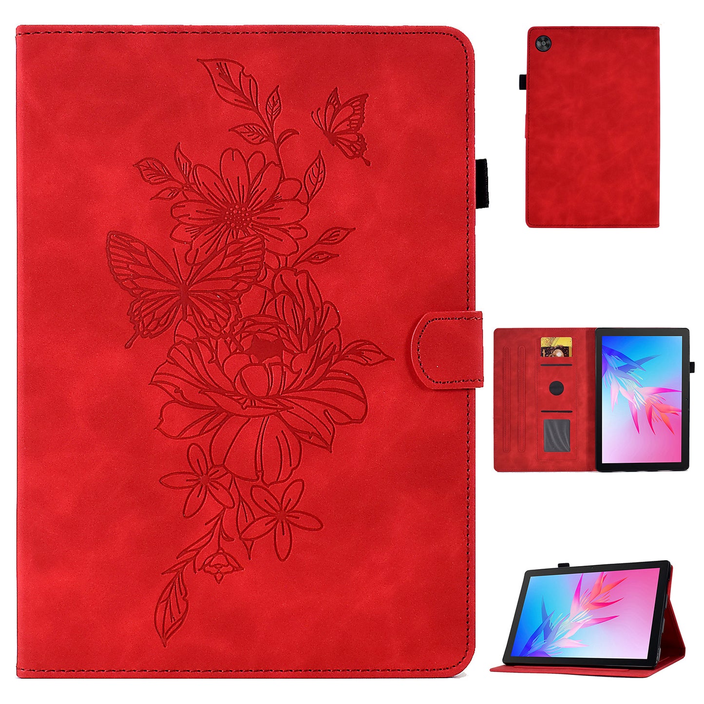 For Huawei Enjoy Tablet 2 / MatePad T 10 9.7 inch / T 10S 10.1 inch / Honor Pad 6 10.1-inch / Pad X6 9.7 inch Butterfly Flower Pattern Imprinted Tablet Case PU Leather Stand Card Slot Cover
