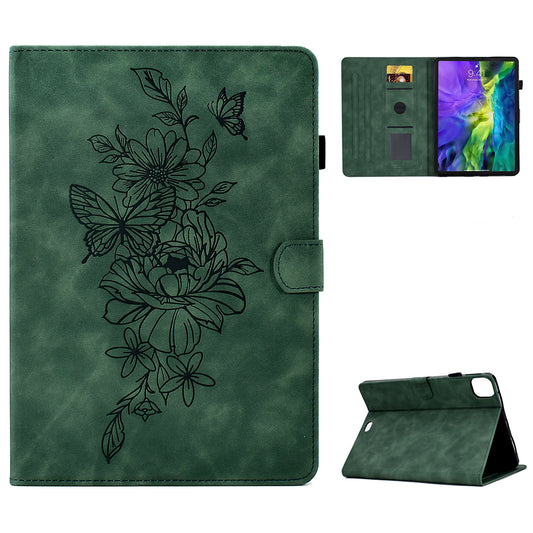 For iPad Pro 11-inch (2018) / (2020) / (2021) / (2022) / Air (2020) / (2022) Stitching Leather Case Butterfly Flower Pattern Imprinted Anti-Fall Tablet Cover with Card Holder Stand