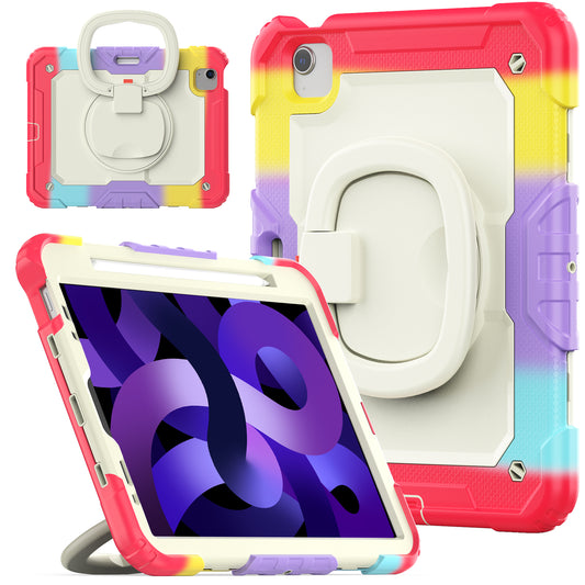 For iPad Pro 11 (2018) / (2020) / (2021) / (2022) / iPad Air (2020) / (2022) PC + Silicone Anti-drop Tablet Case 360-Degree Rotating Kickstand Cover with Shoulder Strap