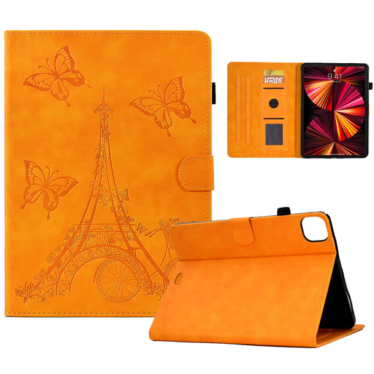 For iPad Pro 11 inch (2018) / (2020) / (2021) / (2022) / iPad Air (2020) / (2022) Microfiber Leather Tablet Case Tower Bike Butterfly Pattern Imprinted Cover with Card Slots Stand