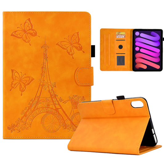 For iPad mini (2021) Tower Bike Butterfly Pattern Imprinted Tablet Case Microfiber Leather Card Holder Foldable Stand Cover