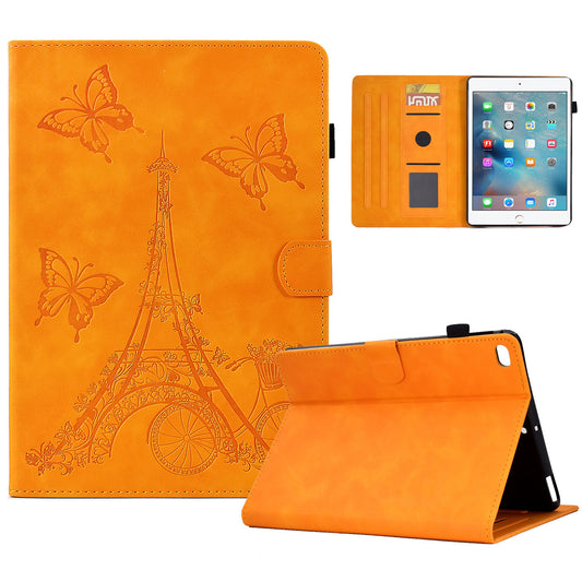 For iPad Mini / Mini 2 / mini 3 / mini 4 / mini (2019) 7.9 inch Tower Bike Butterfly Pattern Imprinted Microfiber Leather Tablet Case Card Holder Full Protection Stand Case