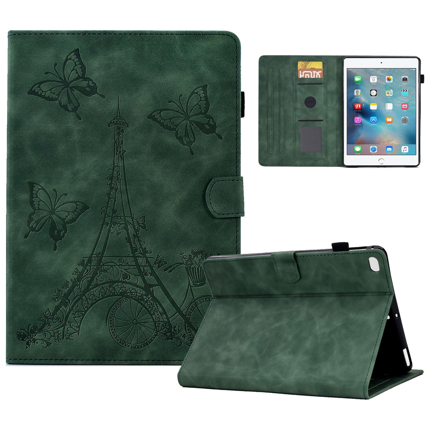 For iPad Mini / Mini 2 / mini 3 / mini 4 / mini (2019) 7.9 inch Tower Bike Butterfly Pattern Imprinted Microfiber Leather Tablet Case Card Holder Full Protection Stand Case