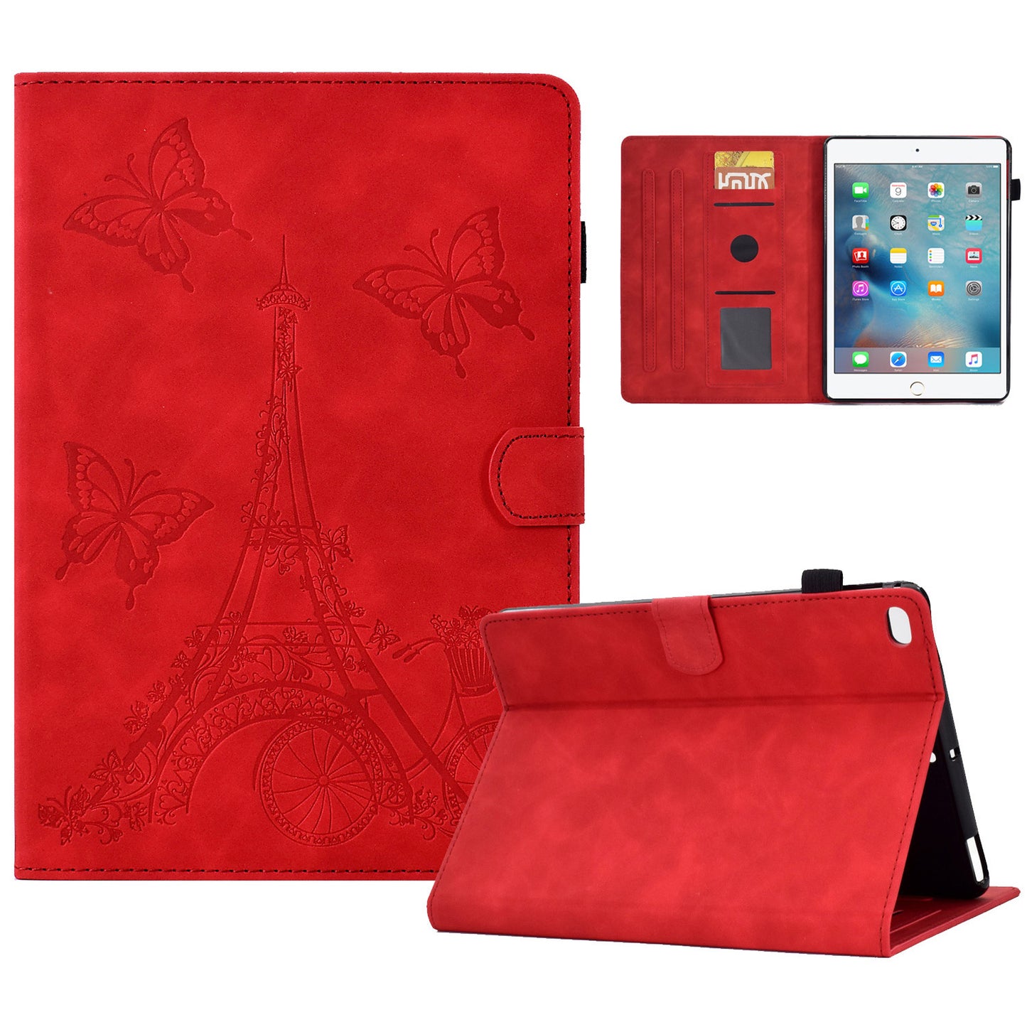 For iPad Mini / Mini 2 / mini 3 / mini 4 / mini (2019) 7.9 inch Tower Bike Butterfly Pattern Imprinted Microfiber Leather Tablet Case Card Holder Full Protection Stand Case