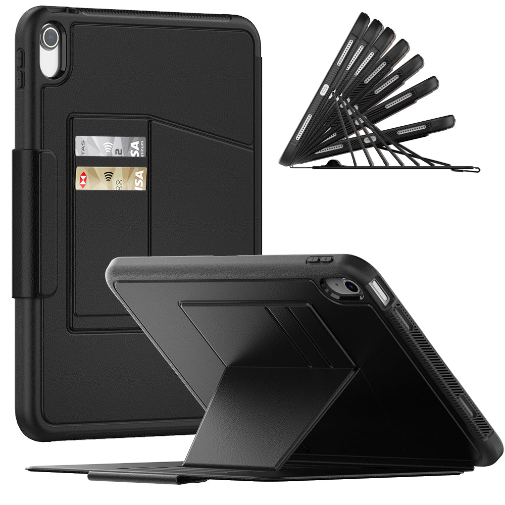 For iPad 10.9 (2022) / iPad 10th Gen PU Leather Tablet Case Kickstand Card Holder Magnetic Cover with Smart Auto Sleep / Wake